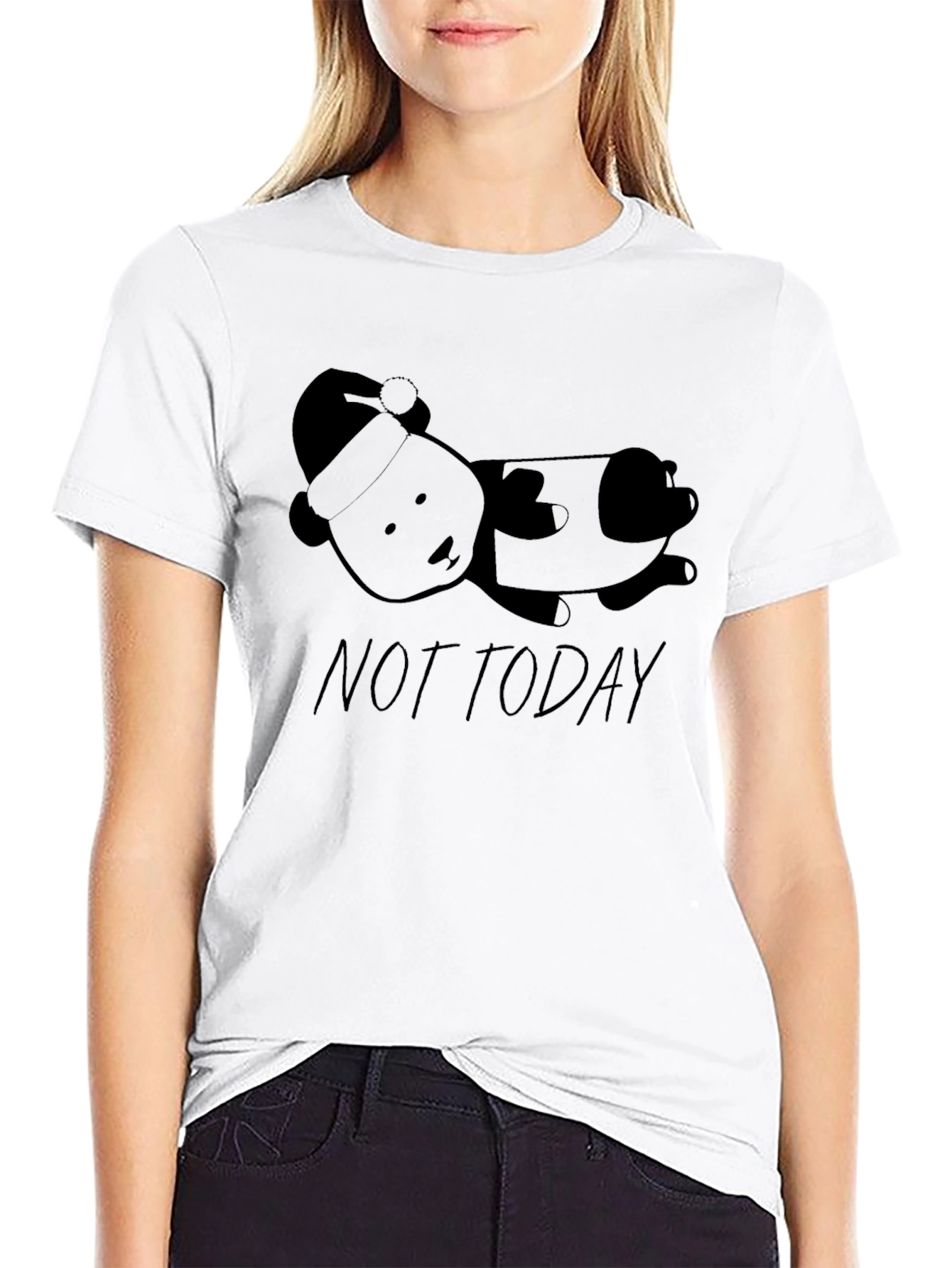 Black Not Today Panda T-Shirt: Funny Lazy Panda Graphic Tee view 9
