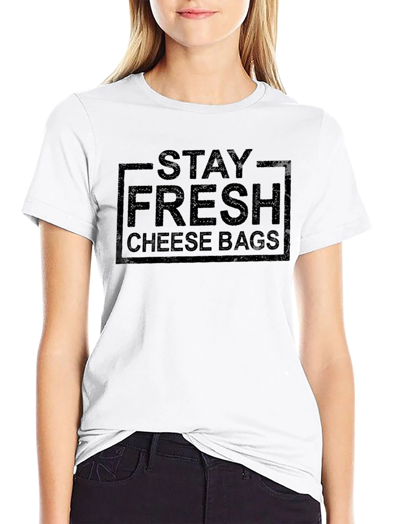 Black Stay Fresh Cheese Bags Graphic T-Shirt view 9