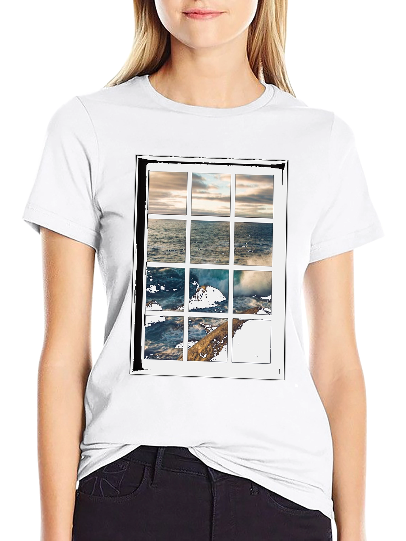 Black Ocean View Graphic Tee - Soft Cotton Blend view 9