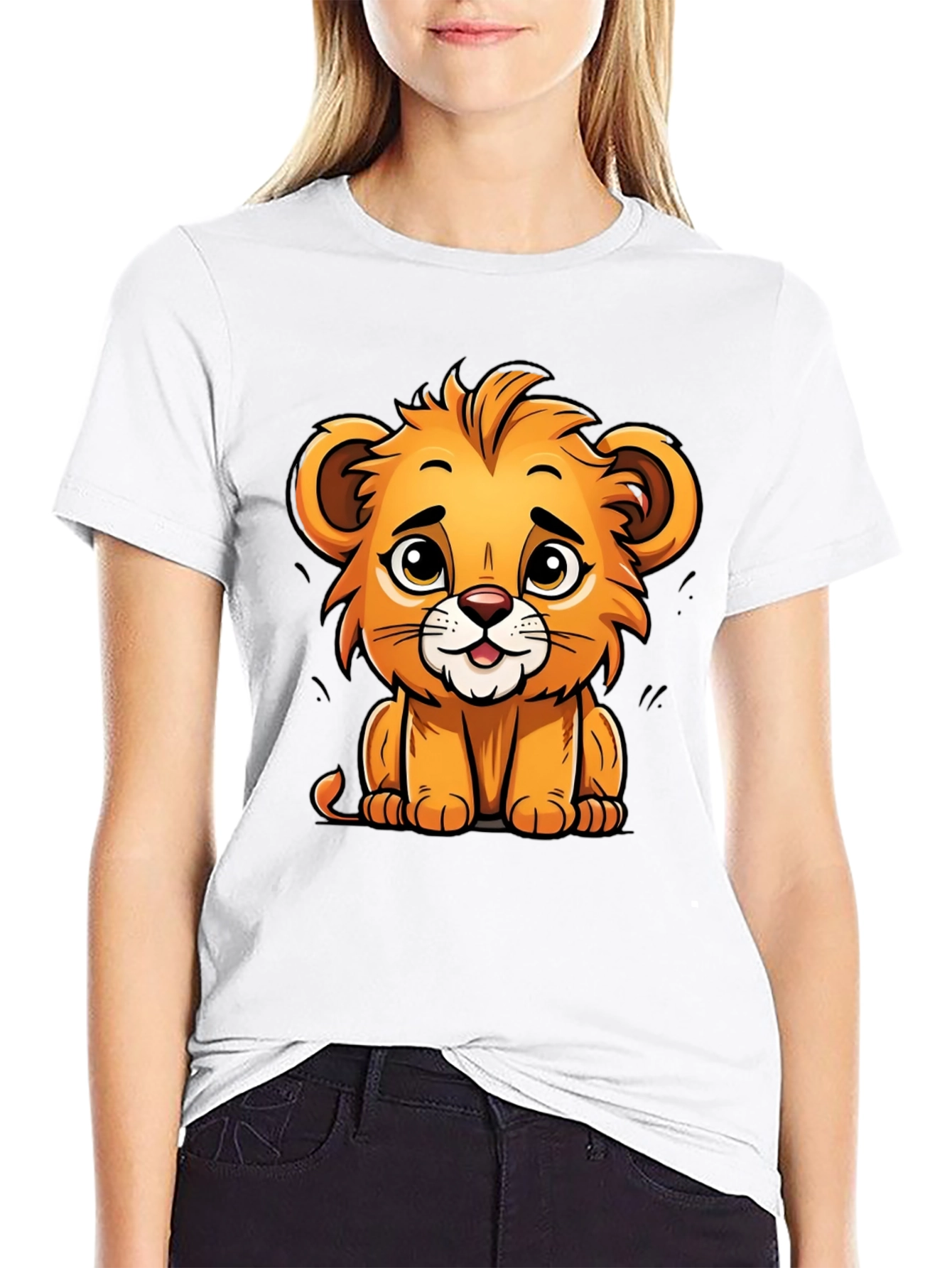Black Cute Lion Cartoon T-Shirt - Soft Cotton Tee view 9
