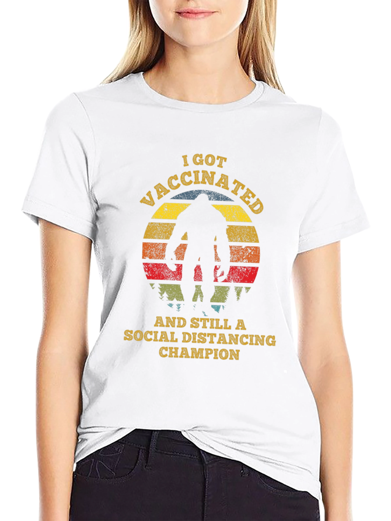 Black Vaccinated Social Distancing Champion Bigfoot T-Shirt view 9