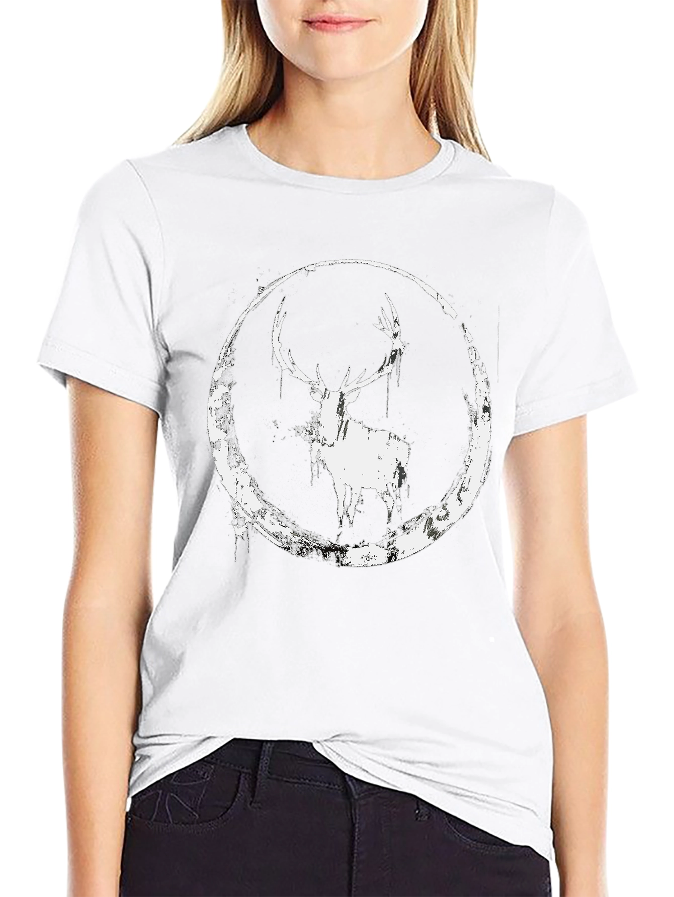 Black Deer Circle Graphic Black T-Shirt view 9