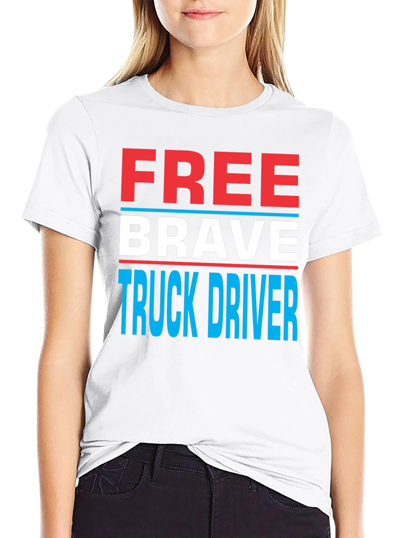 Black Free Brave Truck Driver Graphic Tee view 9