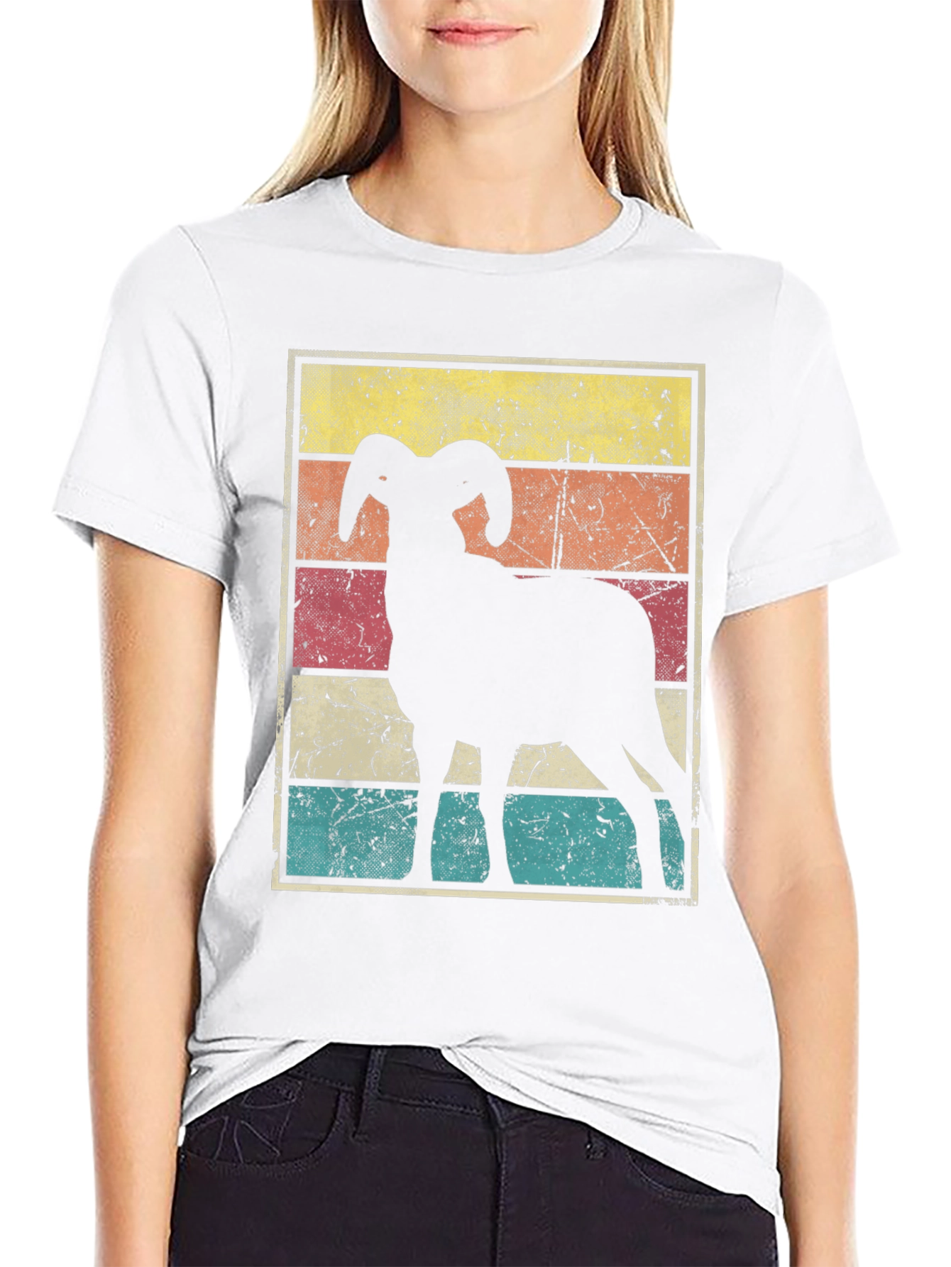 Black Retro Ram Graphic Tee - Black Cotton Blend view 9