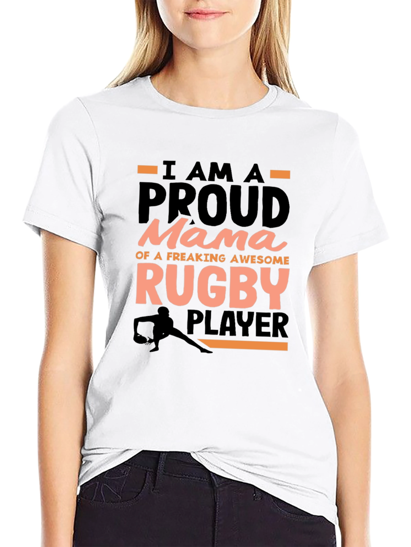 Black Proud Mama Rugby Player Graphic Tee view 9