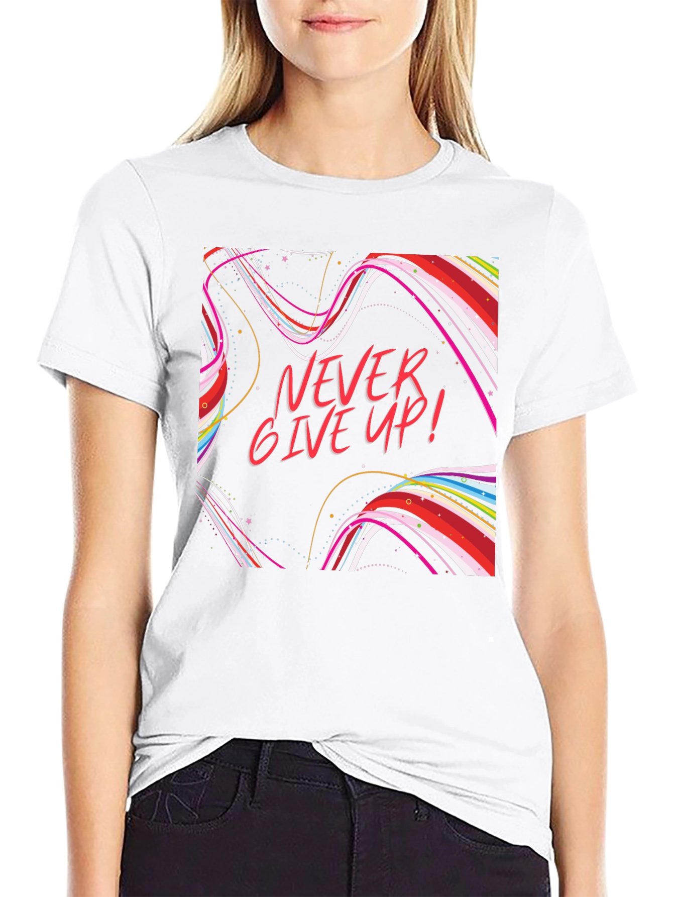 Black Never Give Up Graphic T-Shirt Black Cotton view 9