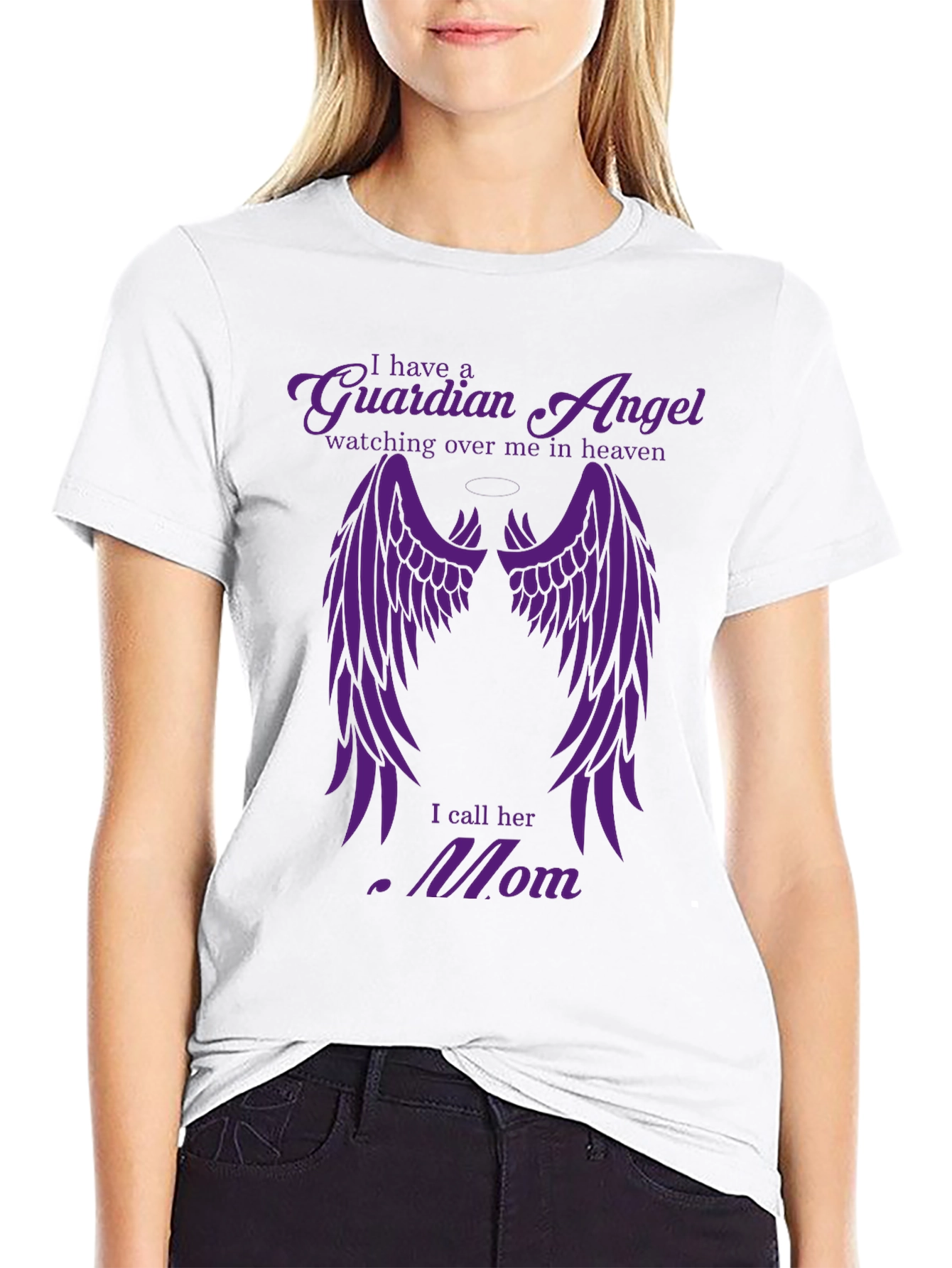 Black Guardian Angel Mom T-Shirt - In Memory view 9