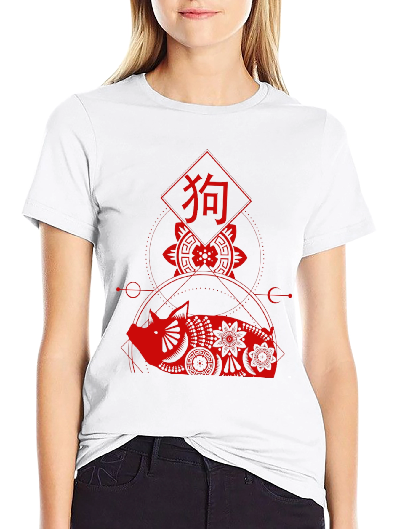 Black Zodiac Pig Graphic Tee - Stylish Lunar New Year Shirt view 9