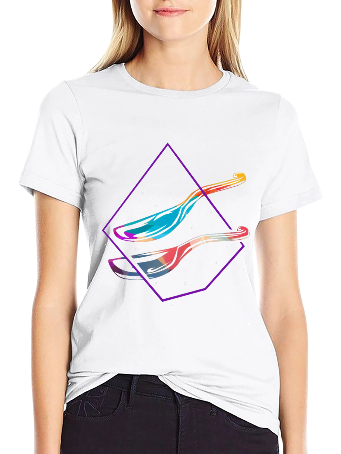Black Modern Spoon Graphic Tee - Abstract Design Shirt view 9