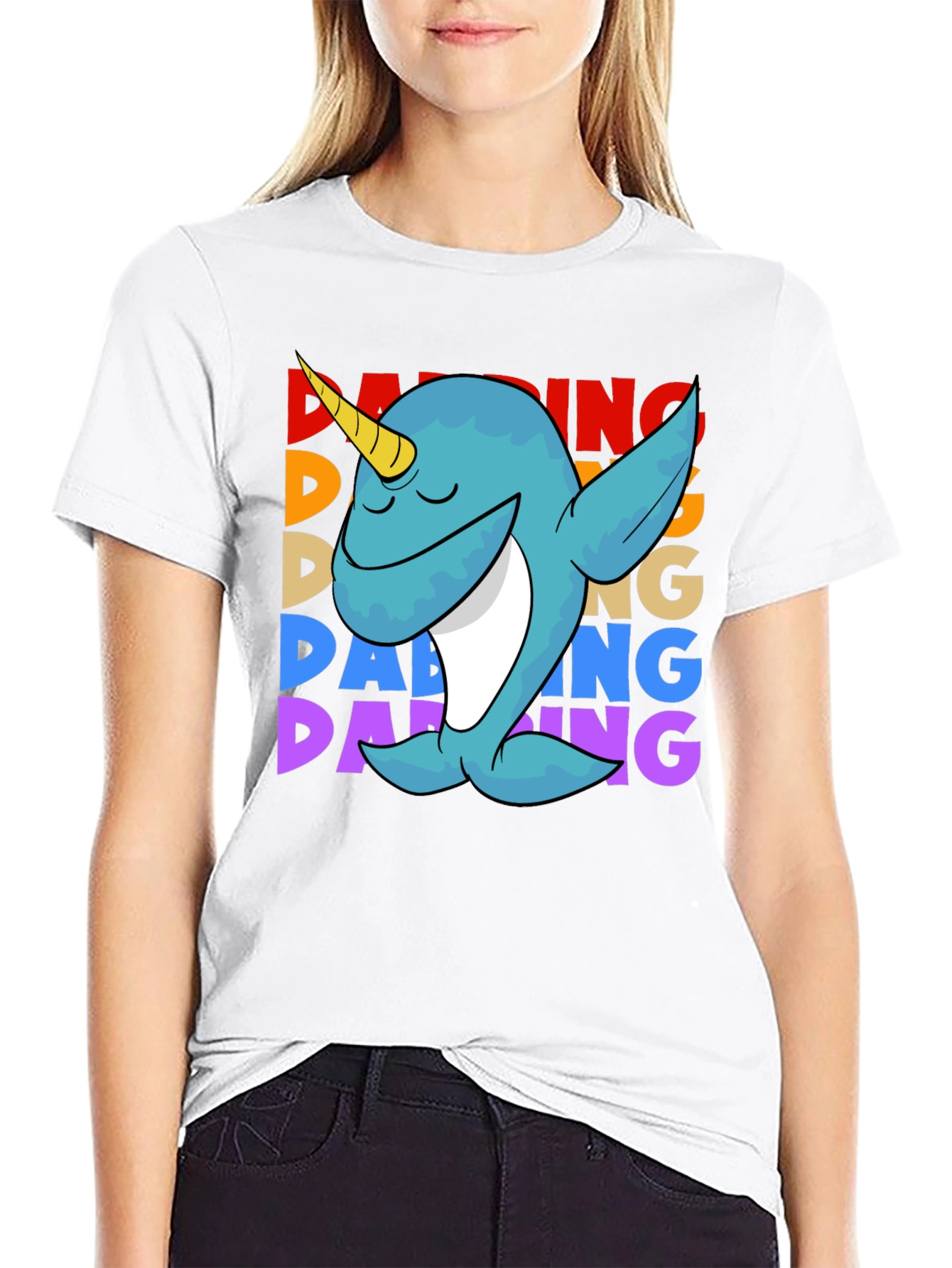 Black Dabbing Narwhal T-Shirt - Cute & Funny Design view 9