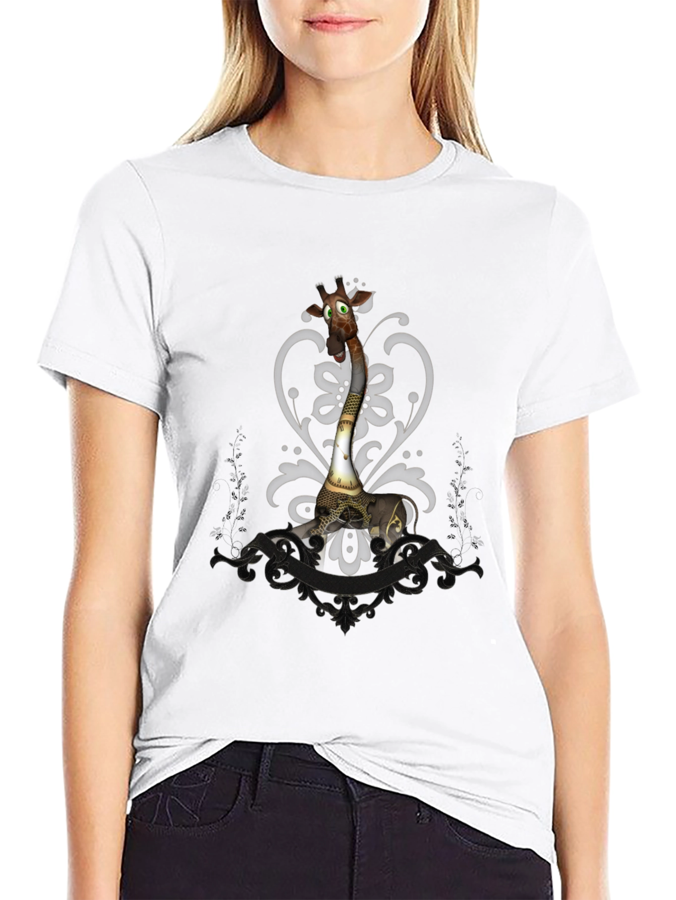 Black Steampunk Giraffe Graphic Tee - Unique Animal T-Shirt view 9