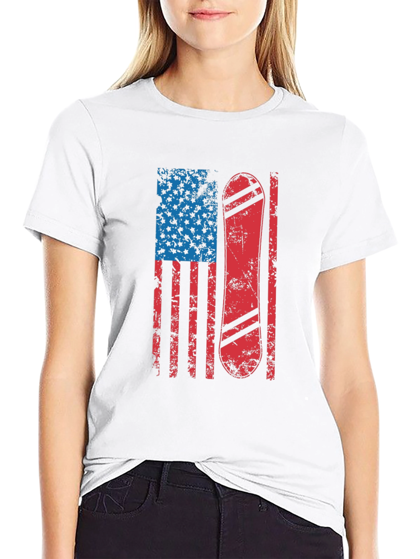 Black American Flag Snowboard T-Shirt view 9