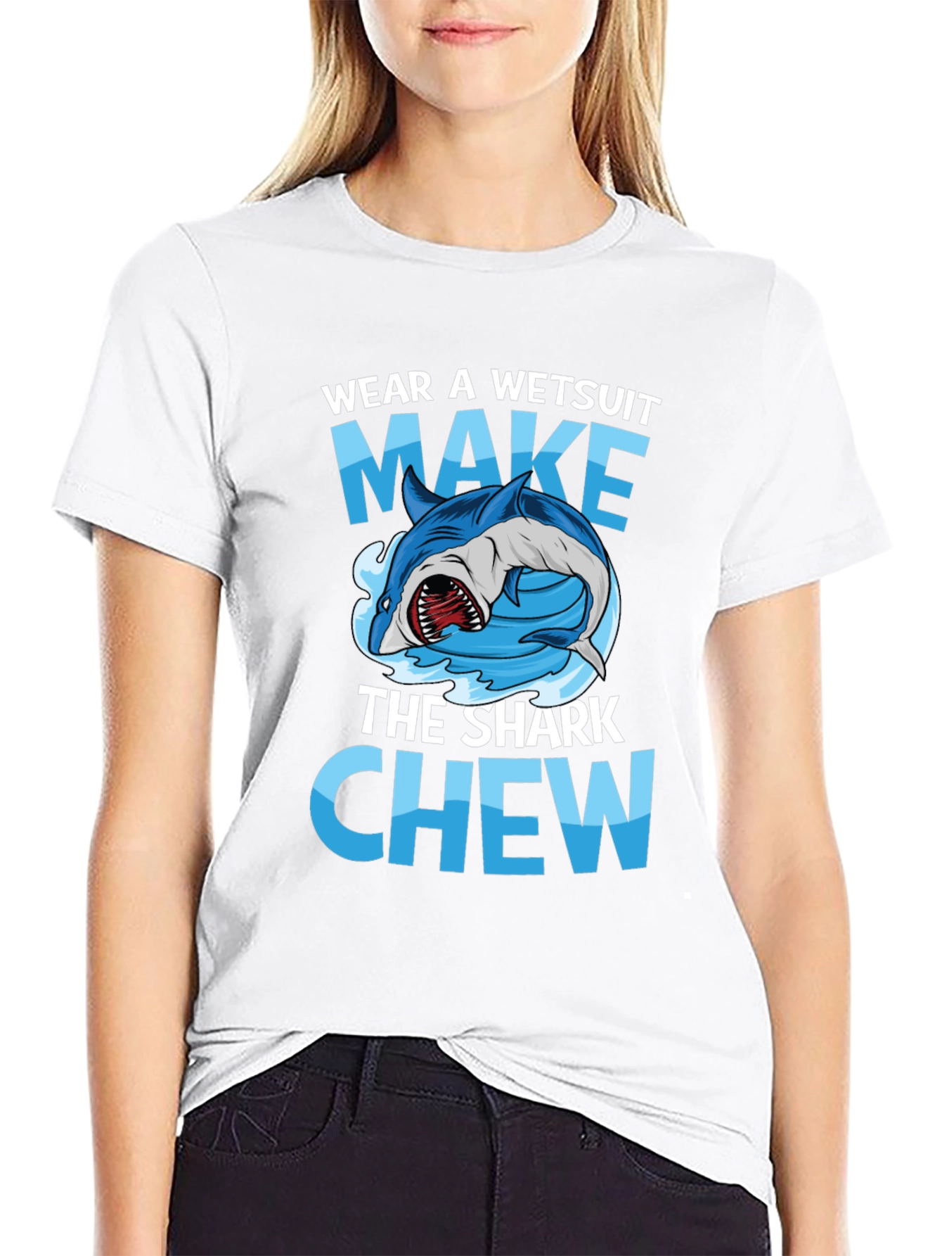 Black Wear A Wetsuit Make The Shark Chew Graphic Tee view 9