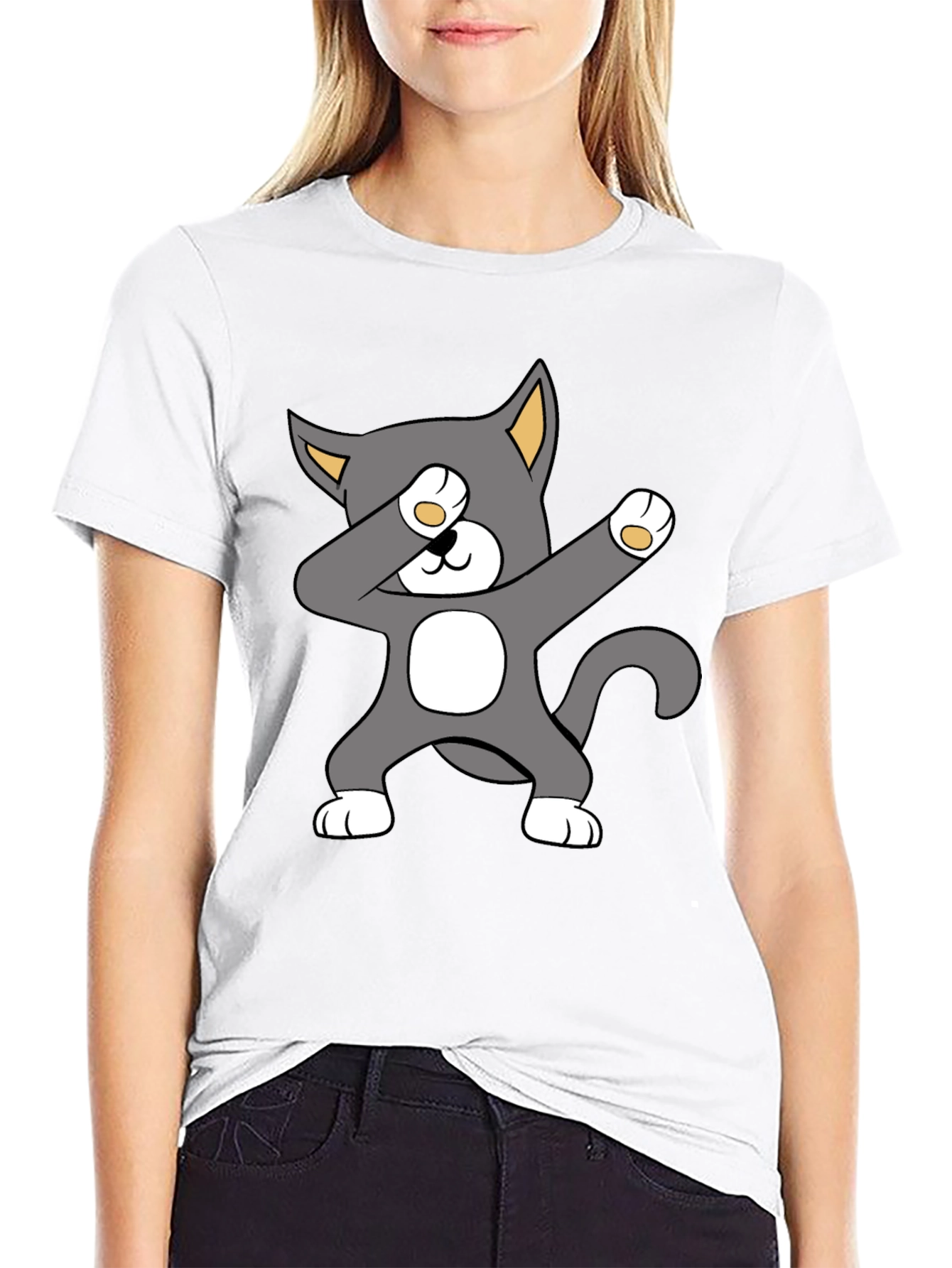 Black Dabbing Cat Graphic Tee - Trendy Style view 9