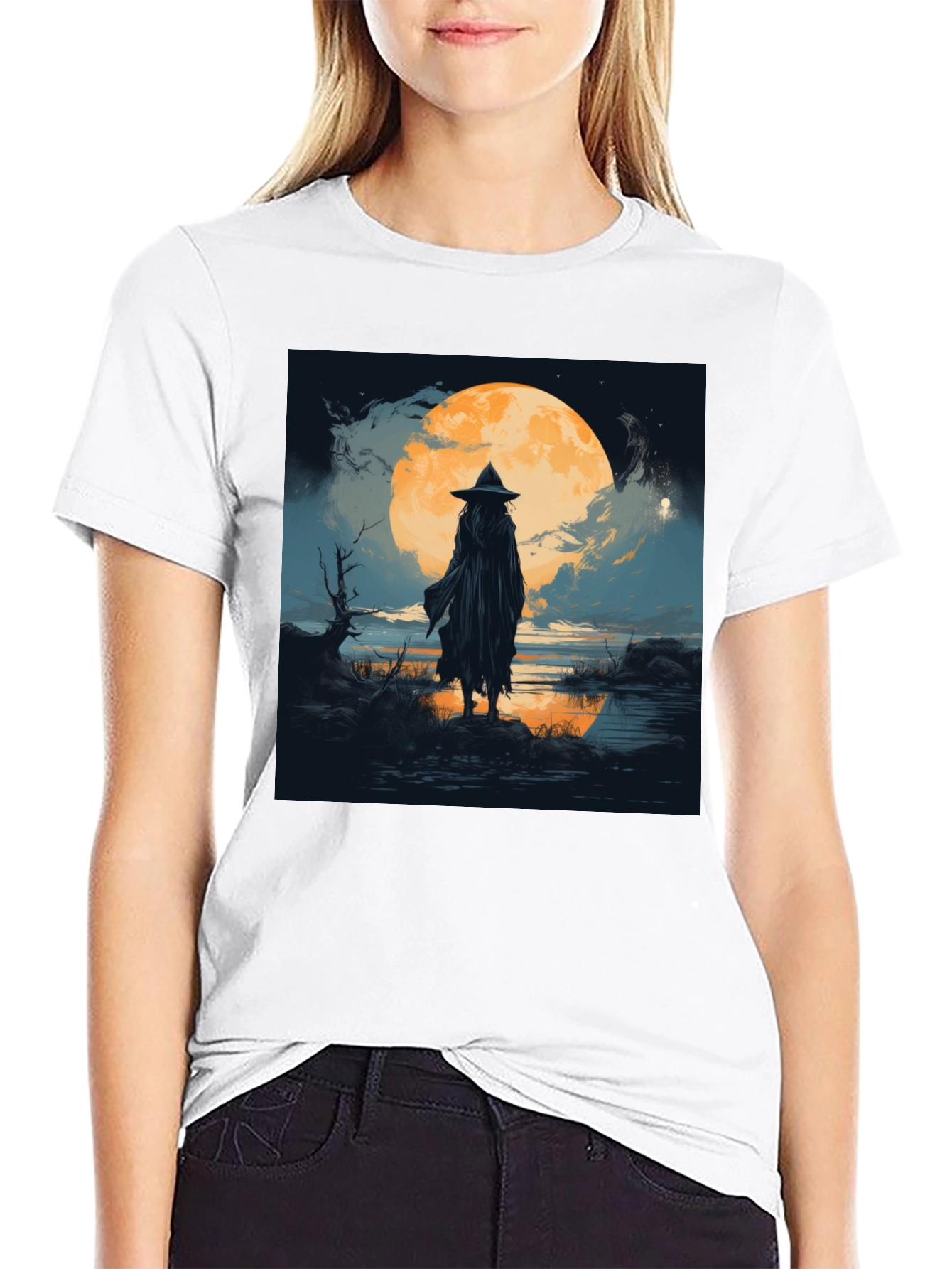 Witch at Moonlight Graphic Tee - Men's Black T-Shirt - 9