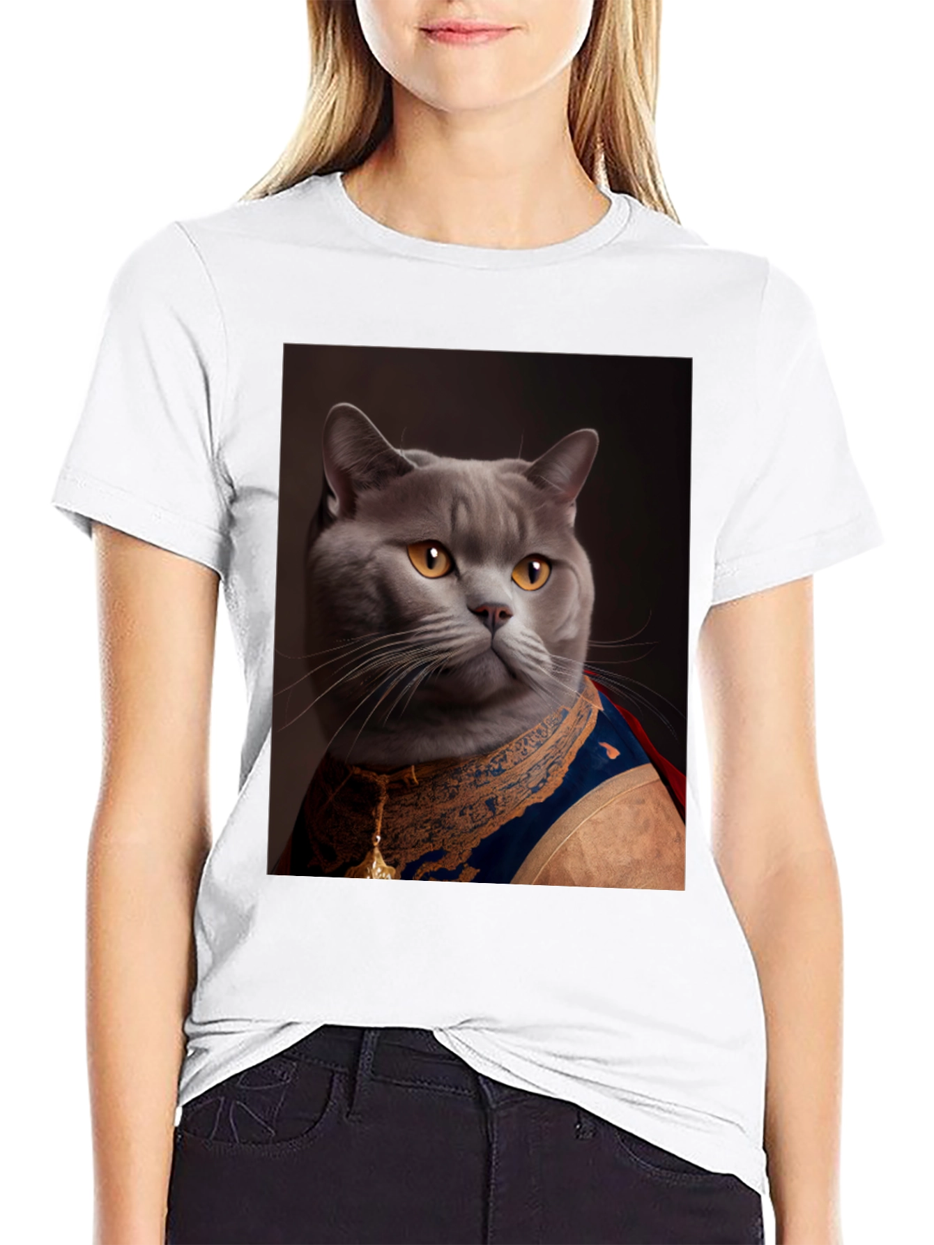 Black Regal Cat T-Shirt - Funny Pet Portrait Tee view 9