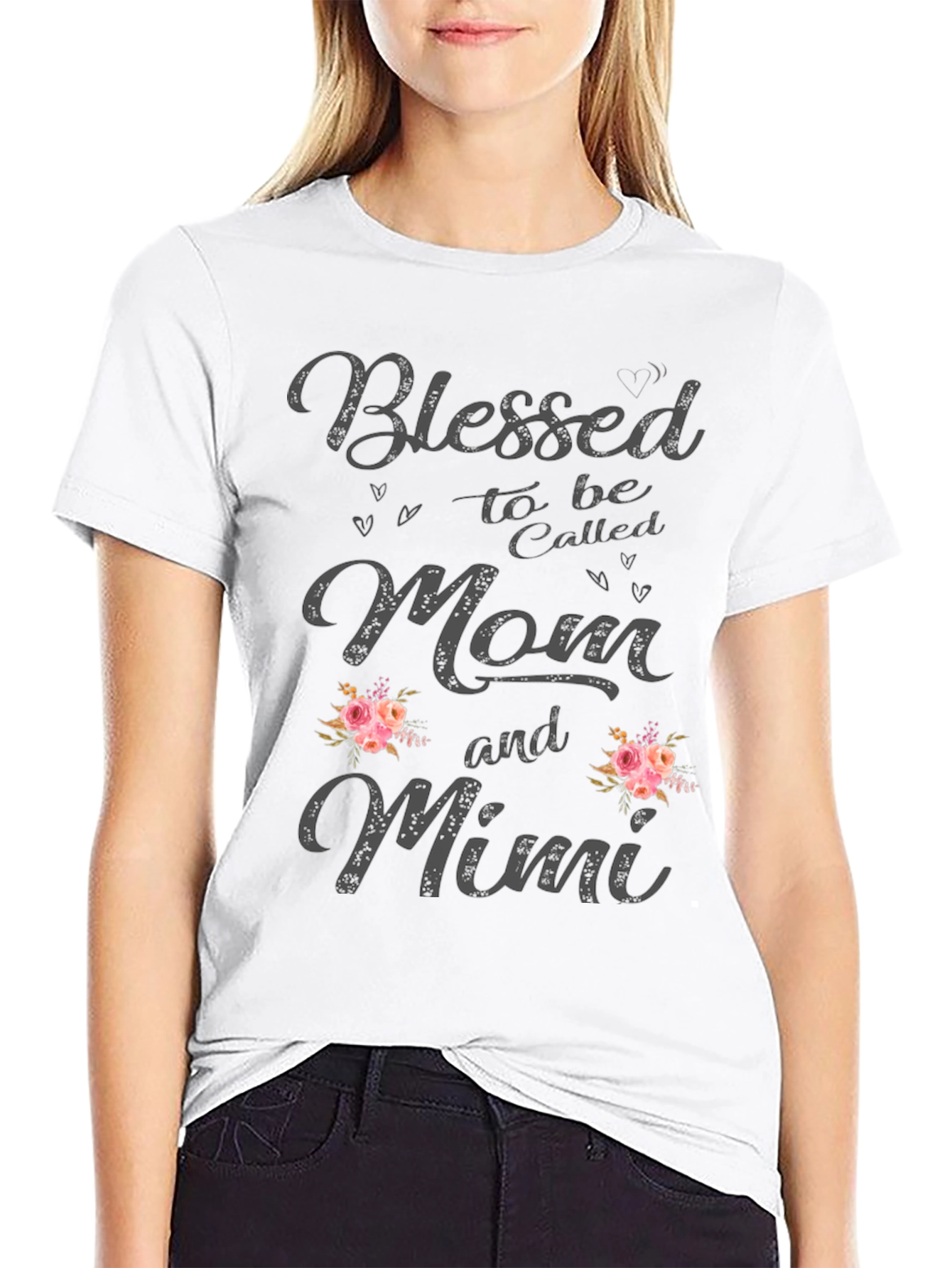 Black Blessed Mom and Mimi Floral Graphic Tee view 9
