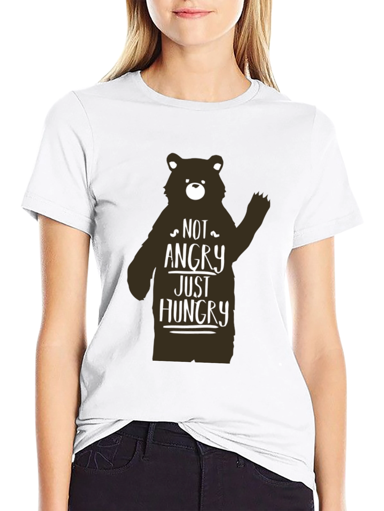 Black Not Angry Just Hungry Bear Graphic T-Shirt view 9