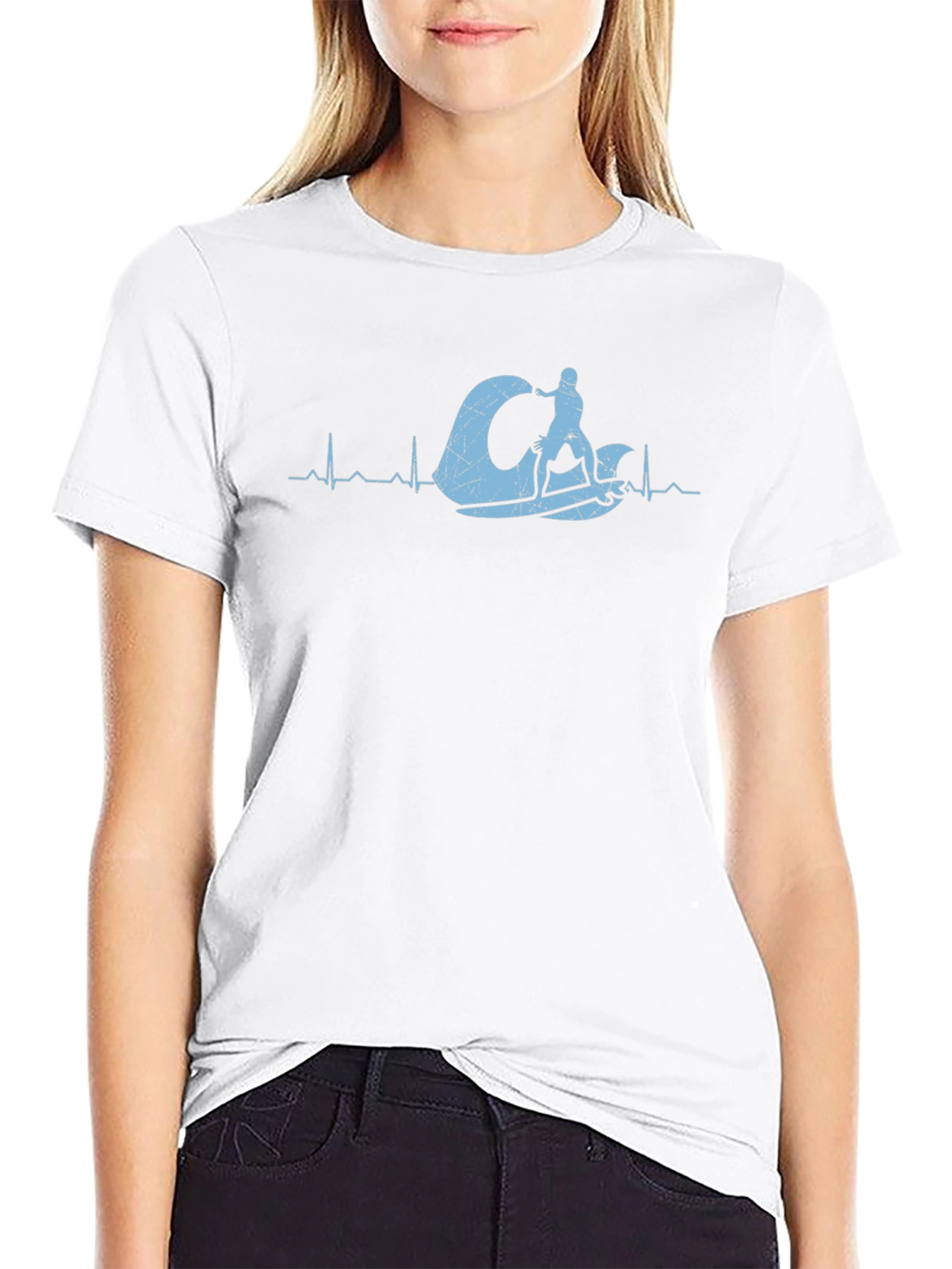 Black Kitesurfing Heartbeat T-Shirt - Black Cotton Tee view 9