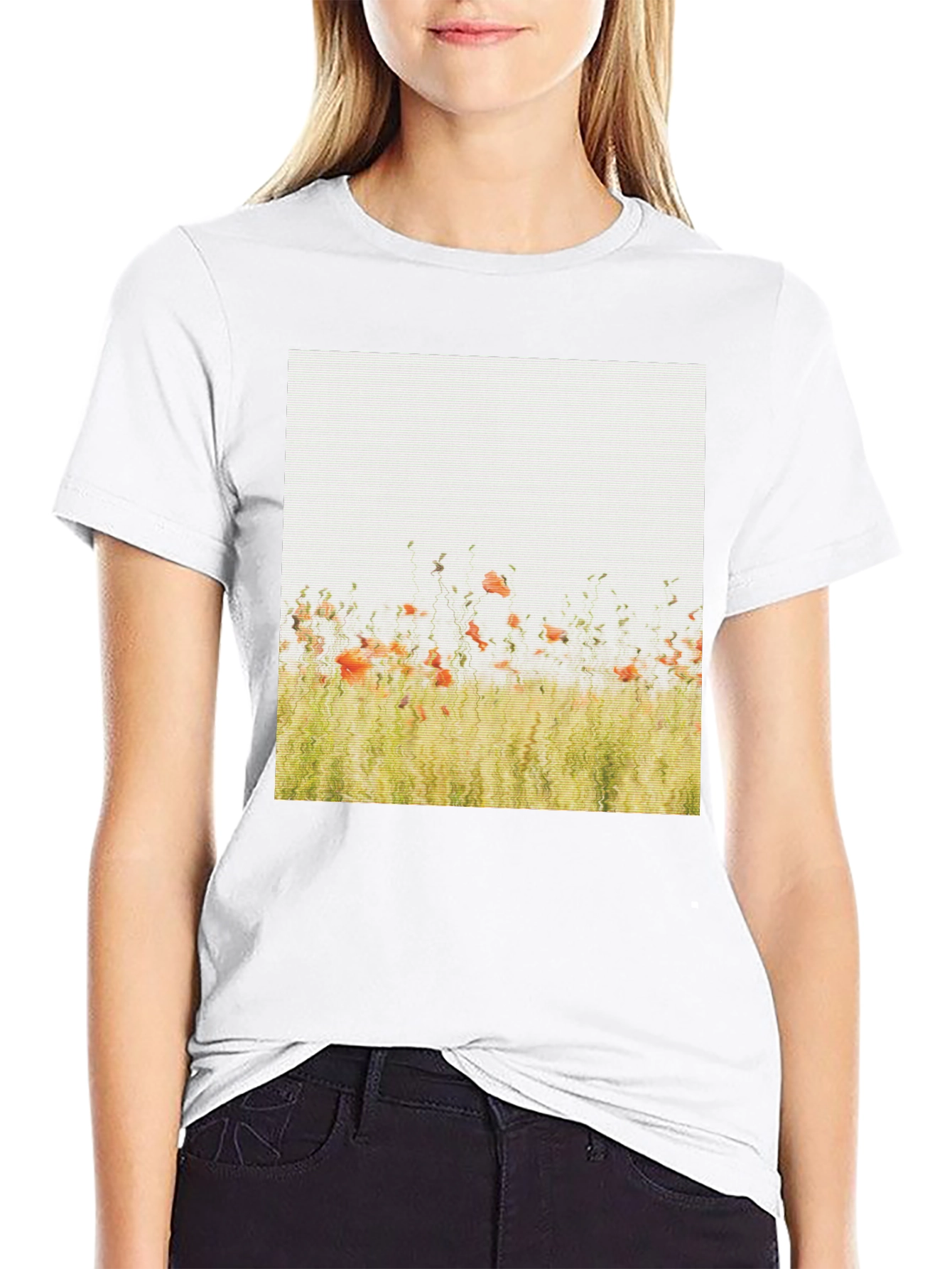 Black Floral Field Graphic Print Black T-Shirt view 9