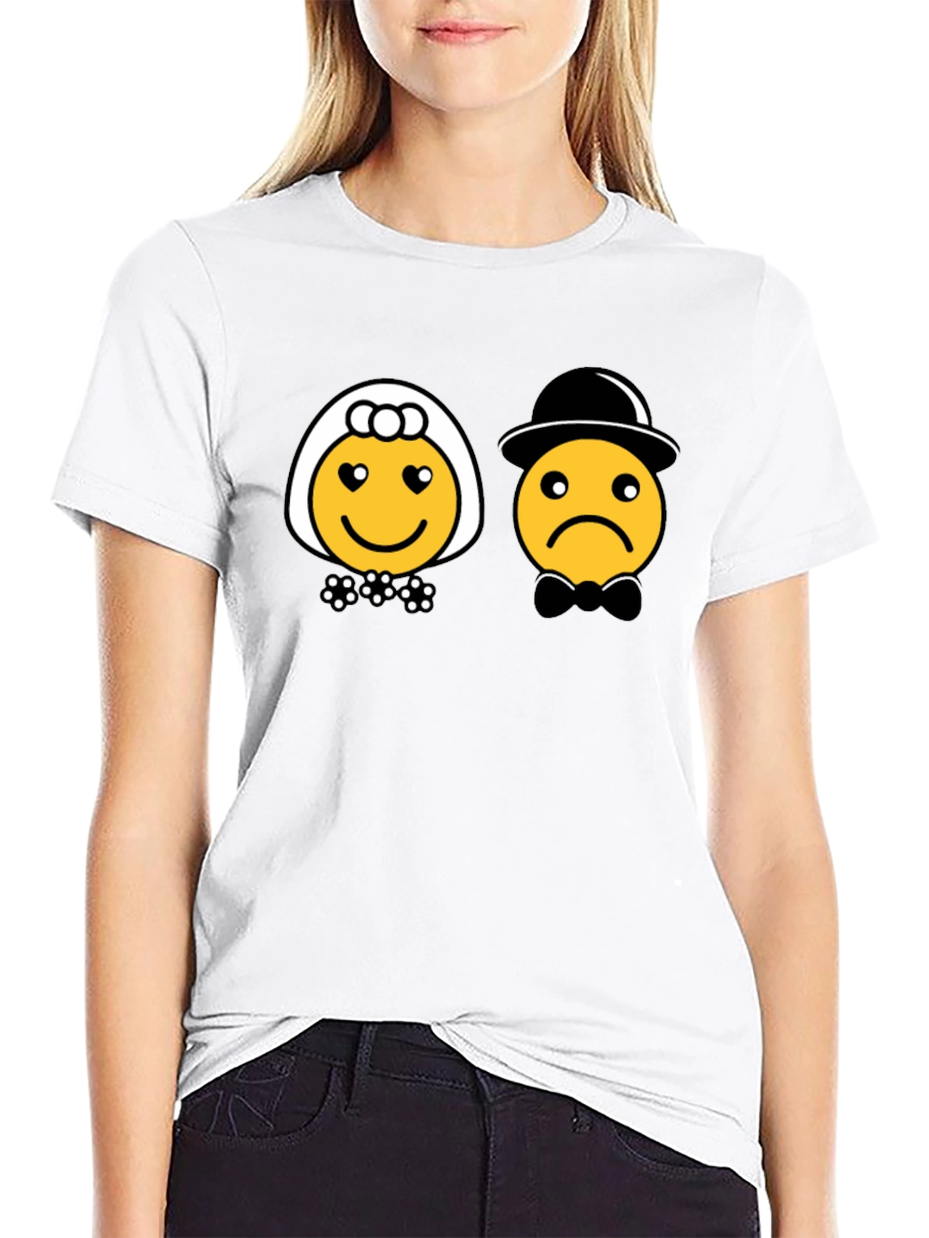 Black Bride & Groom Emoji Black T-Shirt - Funny Wedding Tee view 9