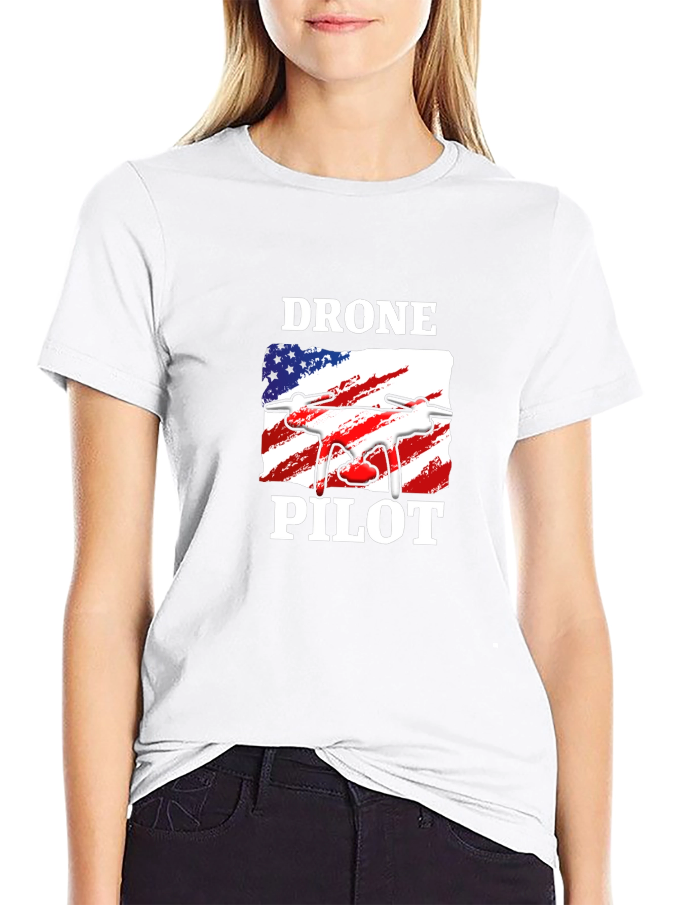 Black Drone Pilot T-Shirt - American Flag Design view 9