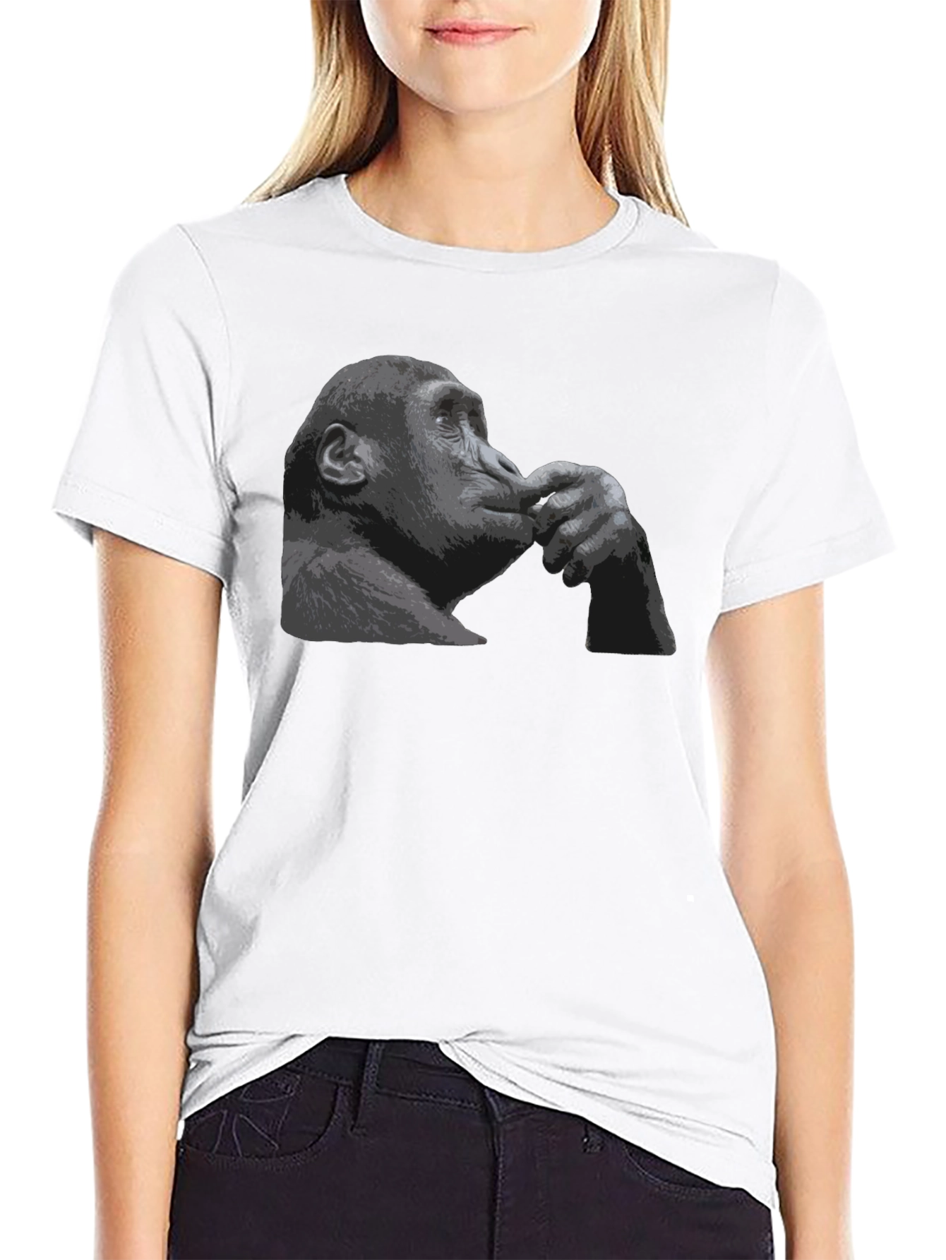 Black Thinking Chimpanzee Graphic T-Shirt view 9