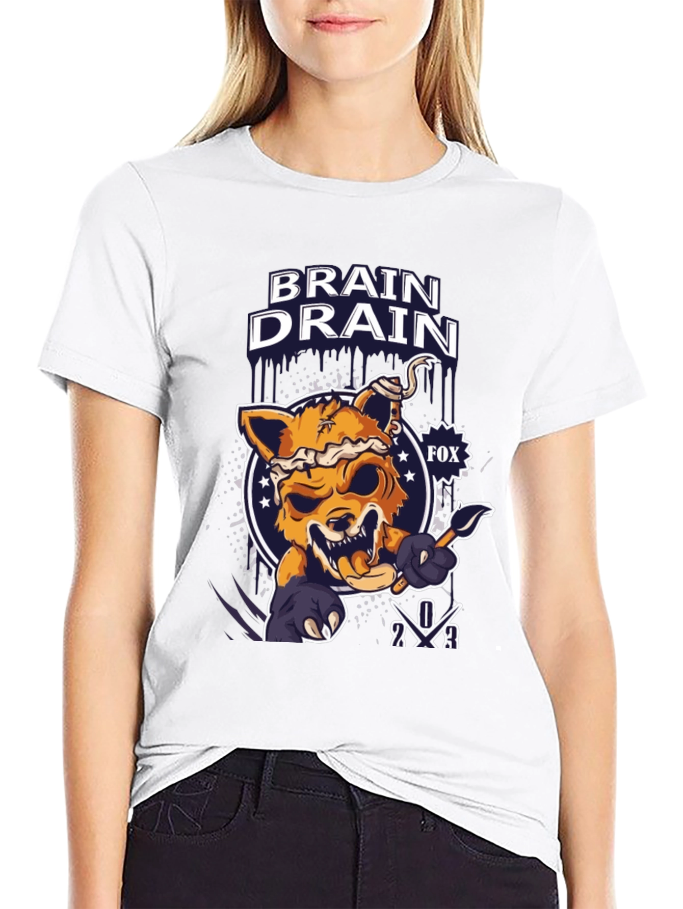 Black Brain Drain Fox Graphic T-Shirt view 9