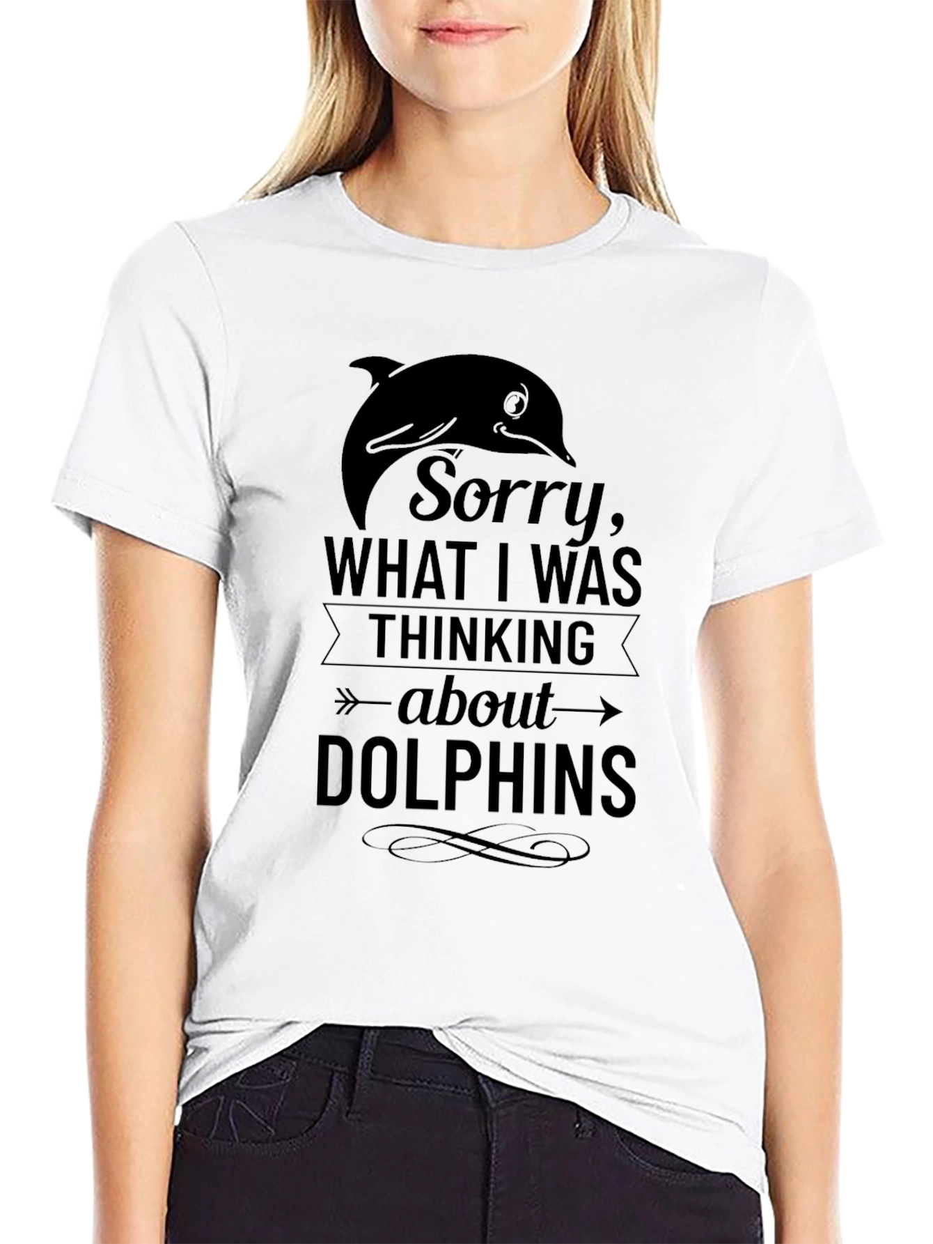 Black Dolphin T-Shirt: Sorry, Thinking About Dolphins view 9