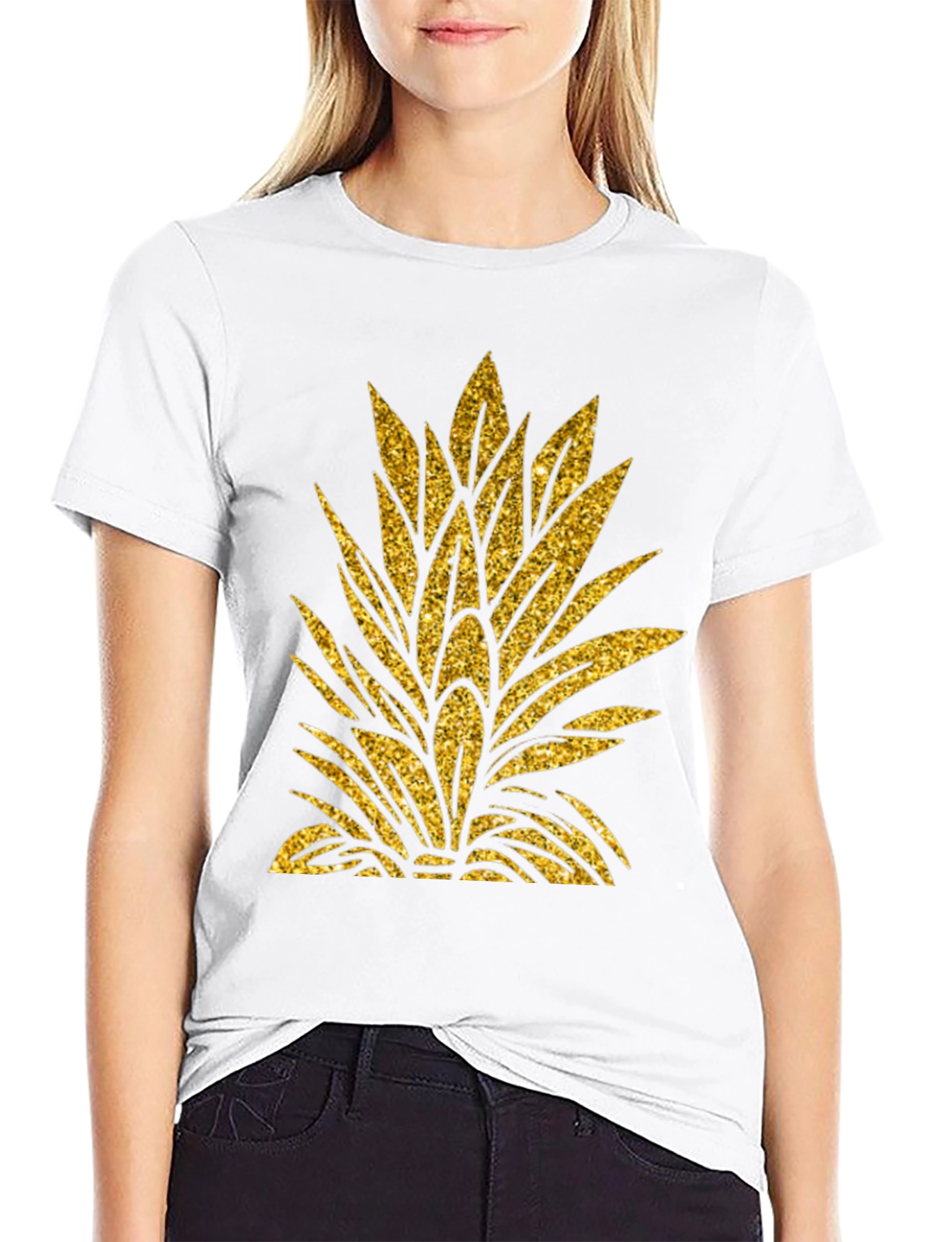 Black Gold Pineapple Leaf Graphic T-Shirt view 9