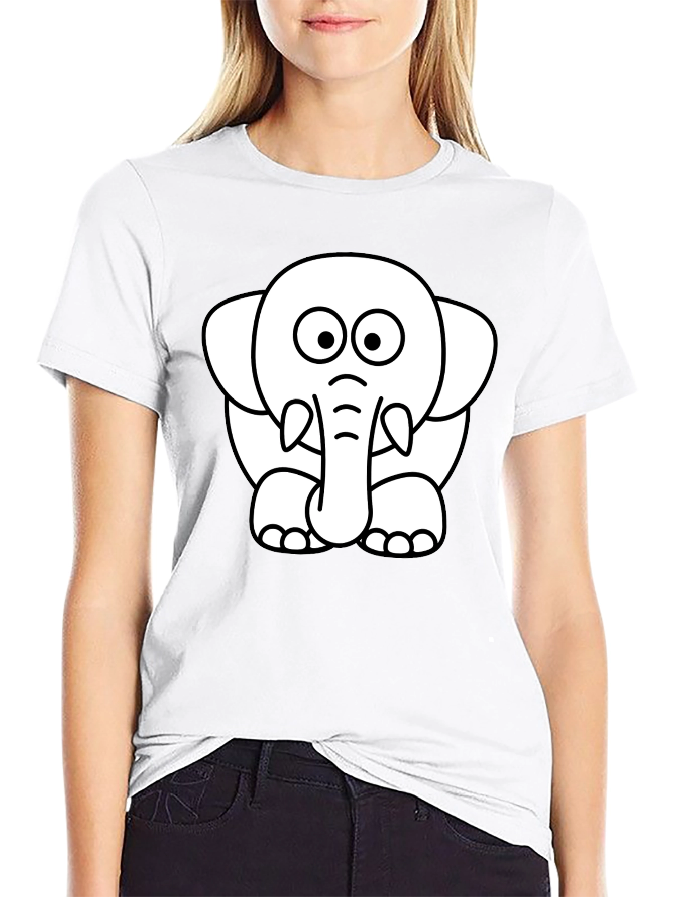 Black Cute Elephant Graphic Tee - Black Cotton T-Shirt view 9
