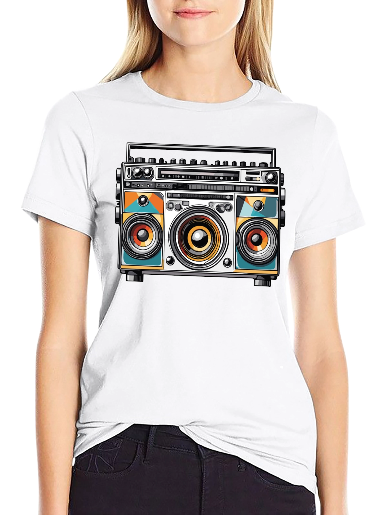 Black Retro Boombox Graphic Tee - Cool Music Lover Shirt view 9