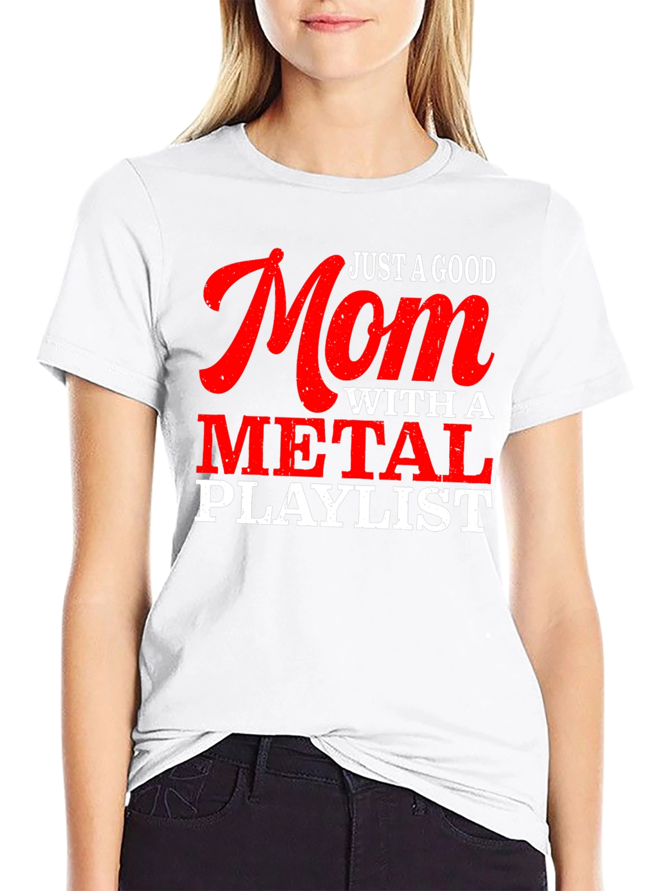 Black Just a Good Mom with a Metal Playlist T-Shirt view 9