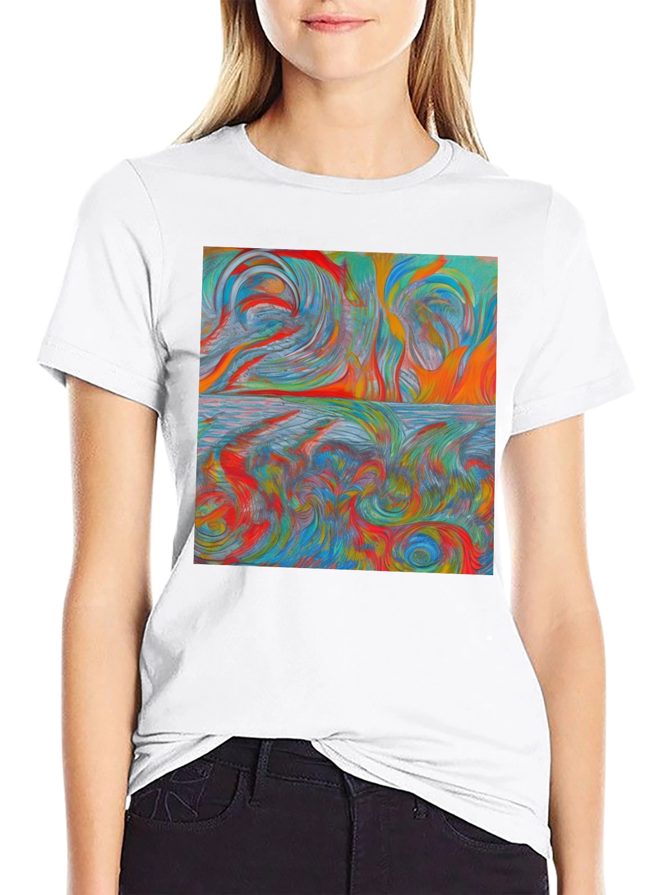 Black Abstract Swirl Art T-Shirt view 9