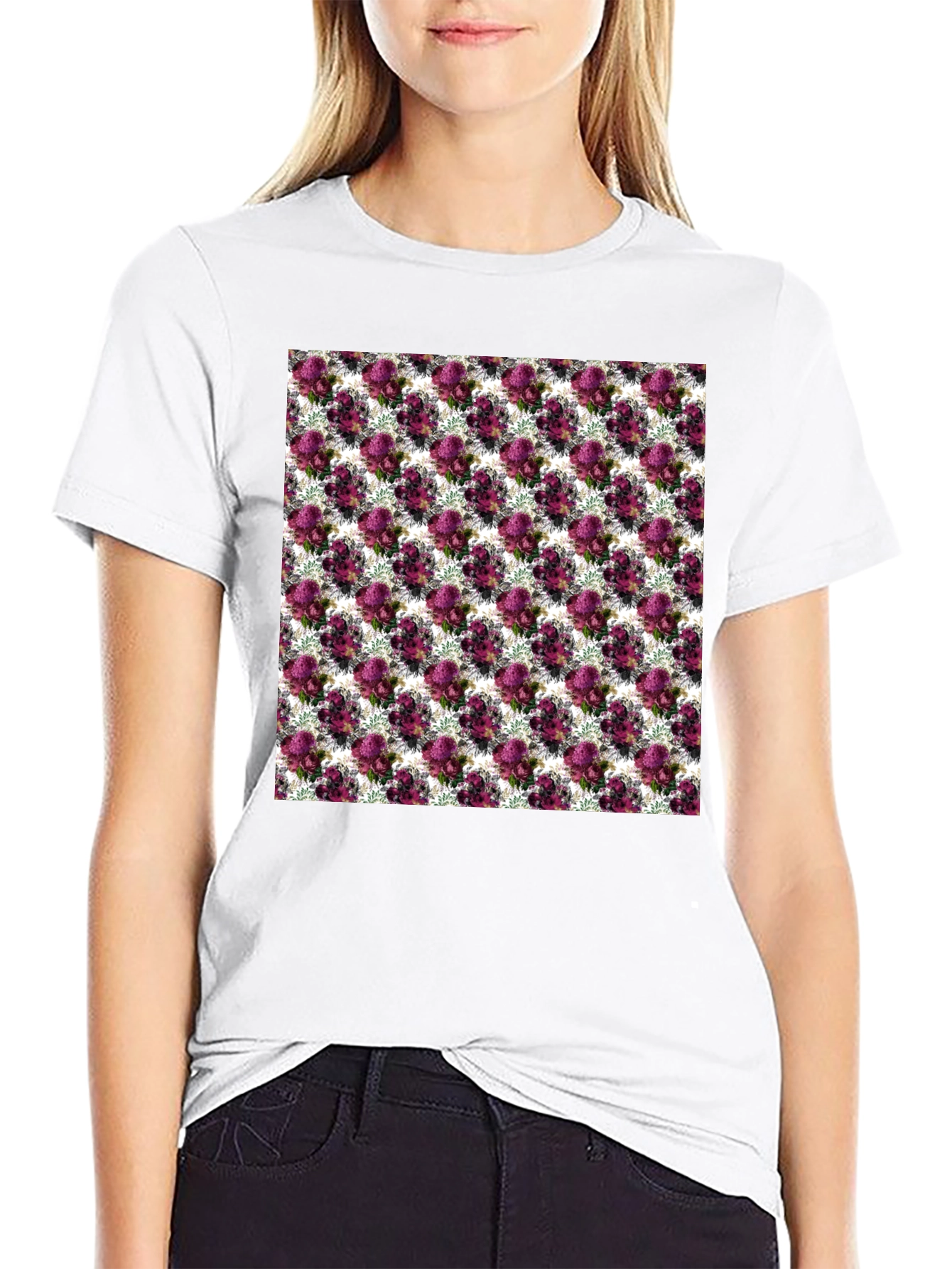 Black Floral Pattern Black T-Shirt view 9
