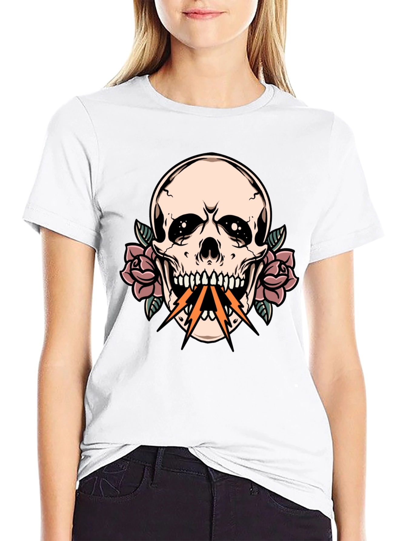 Black Skull & Roses Graphic Tee - Edgy Streetwear view 9