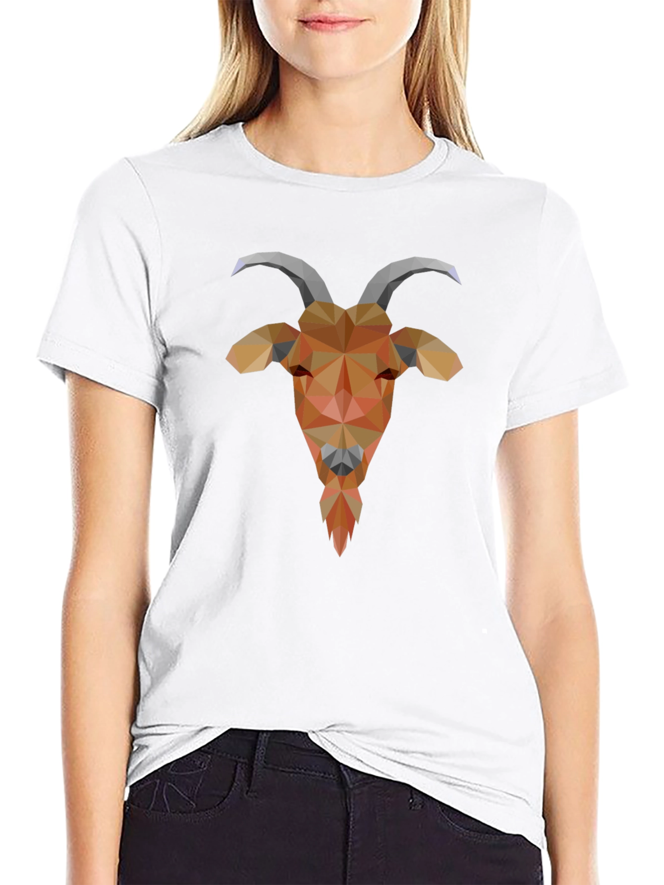 Black Geometric Goat Head Black Tee - Stylish Polygonal Design view 9