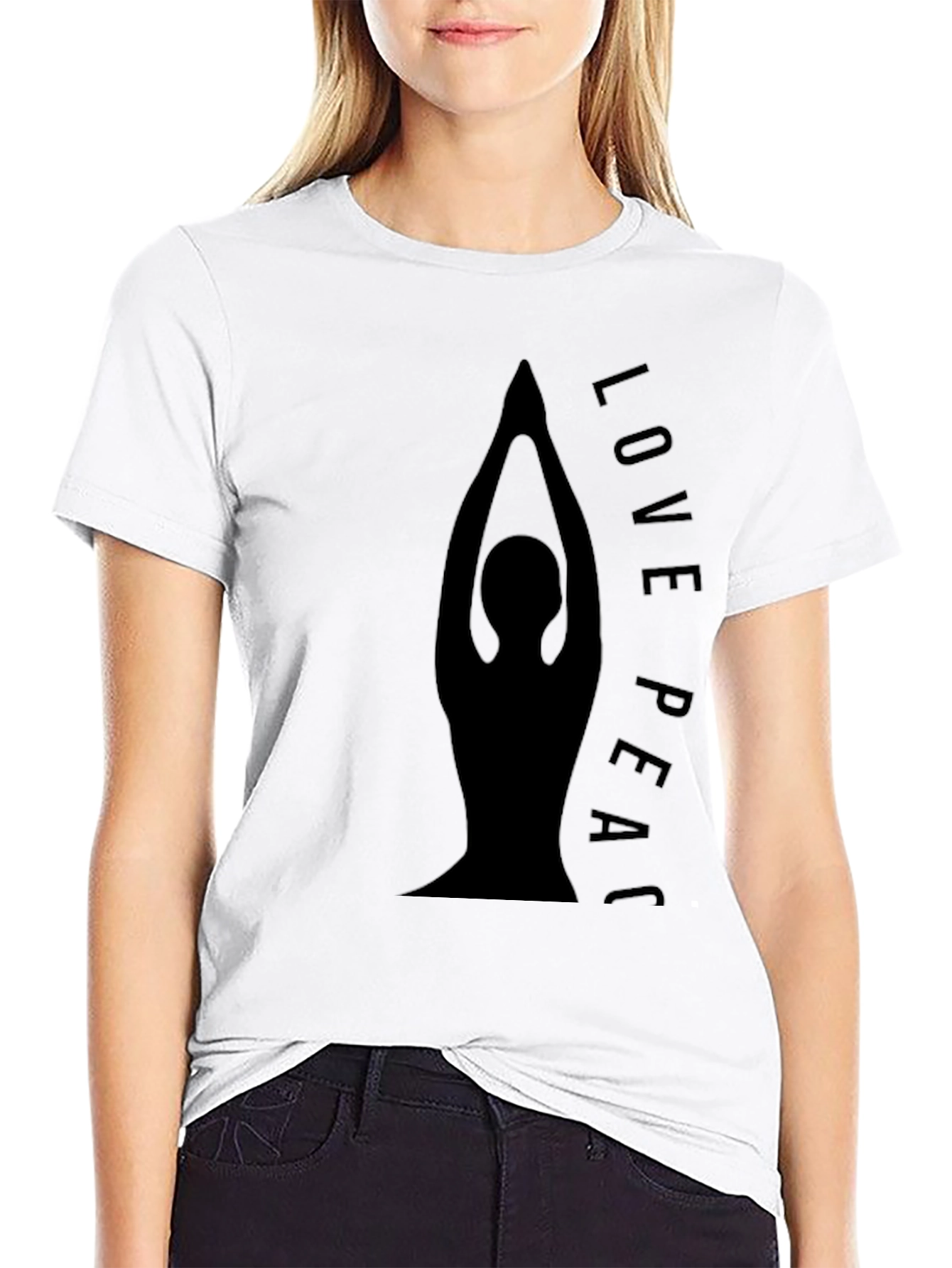 Black Yoga Love Peace Graphic Black T-Shirt view 9