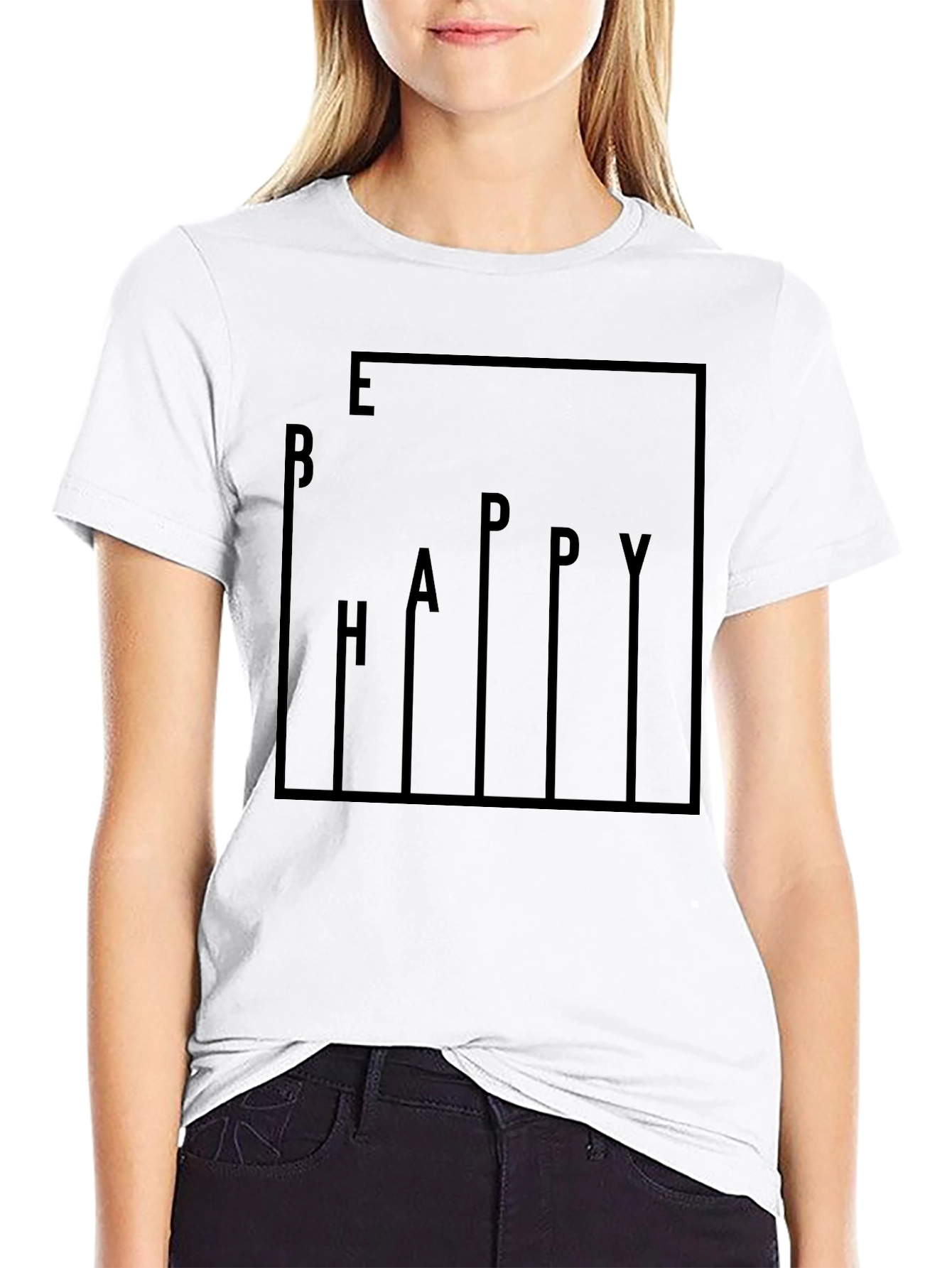 Black Be Happy Graphic Print Black T-Shirt view 9