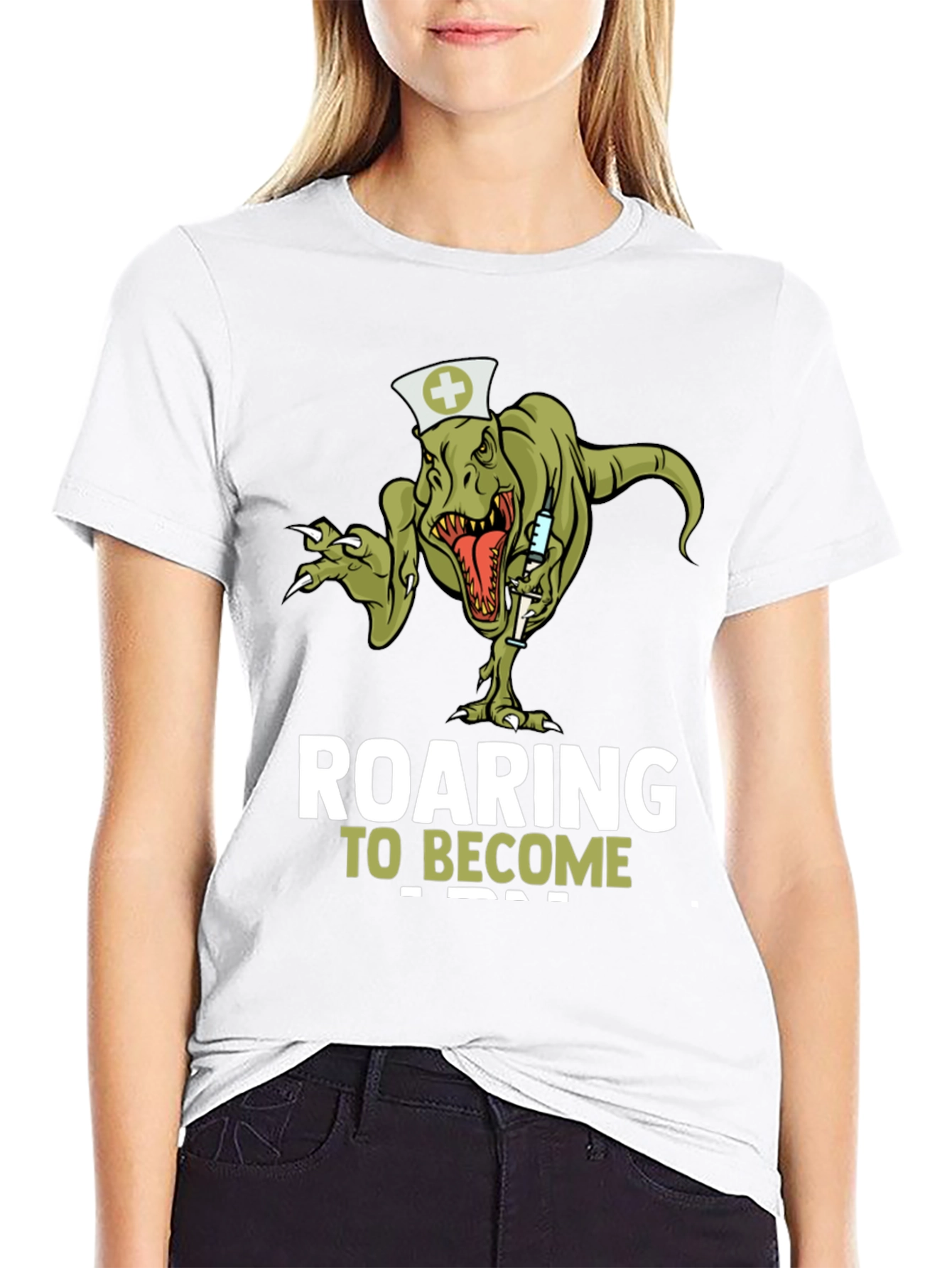 Black Roaring to Become a Nurse T-Shirt - Dinosaur Nurse Tee view 9
