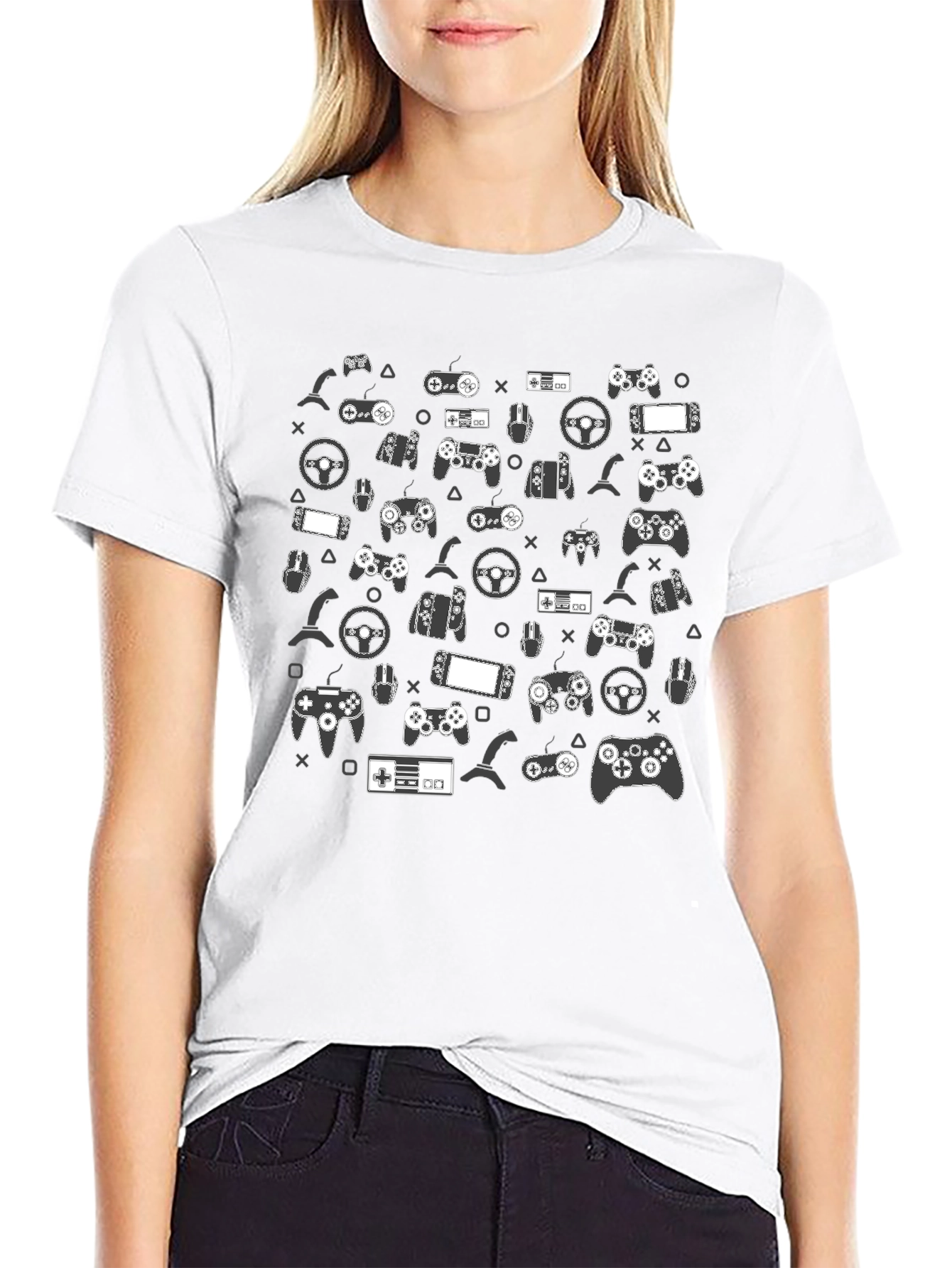 Black Gamer Pattern Black T-Shirt view 9