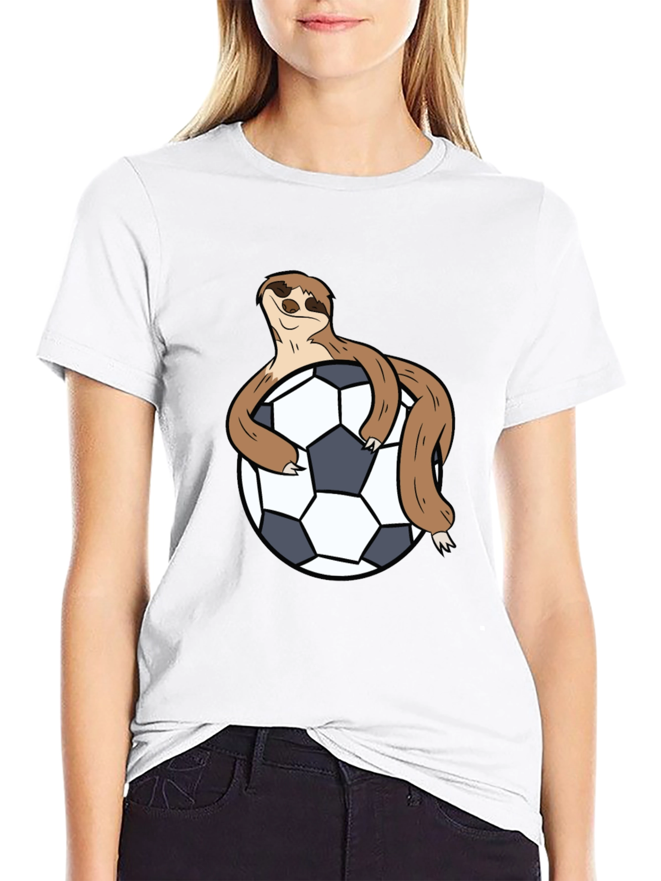 Black Sloth Hugging Soccer Ball Black T-Shirt view 9