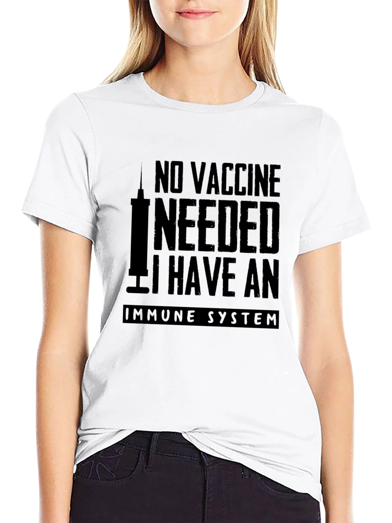 Black No Vaccine Needed Immune System T-Shirt view 9
