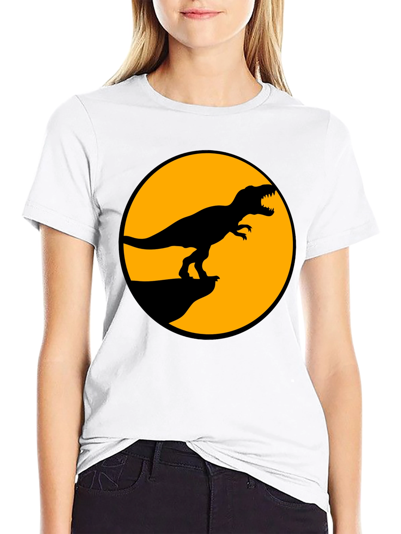 Black Dinosaur Graphic Tee - Black T-Rex Circle Design view 9