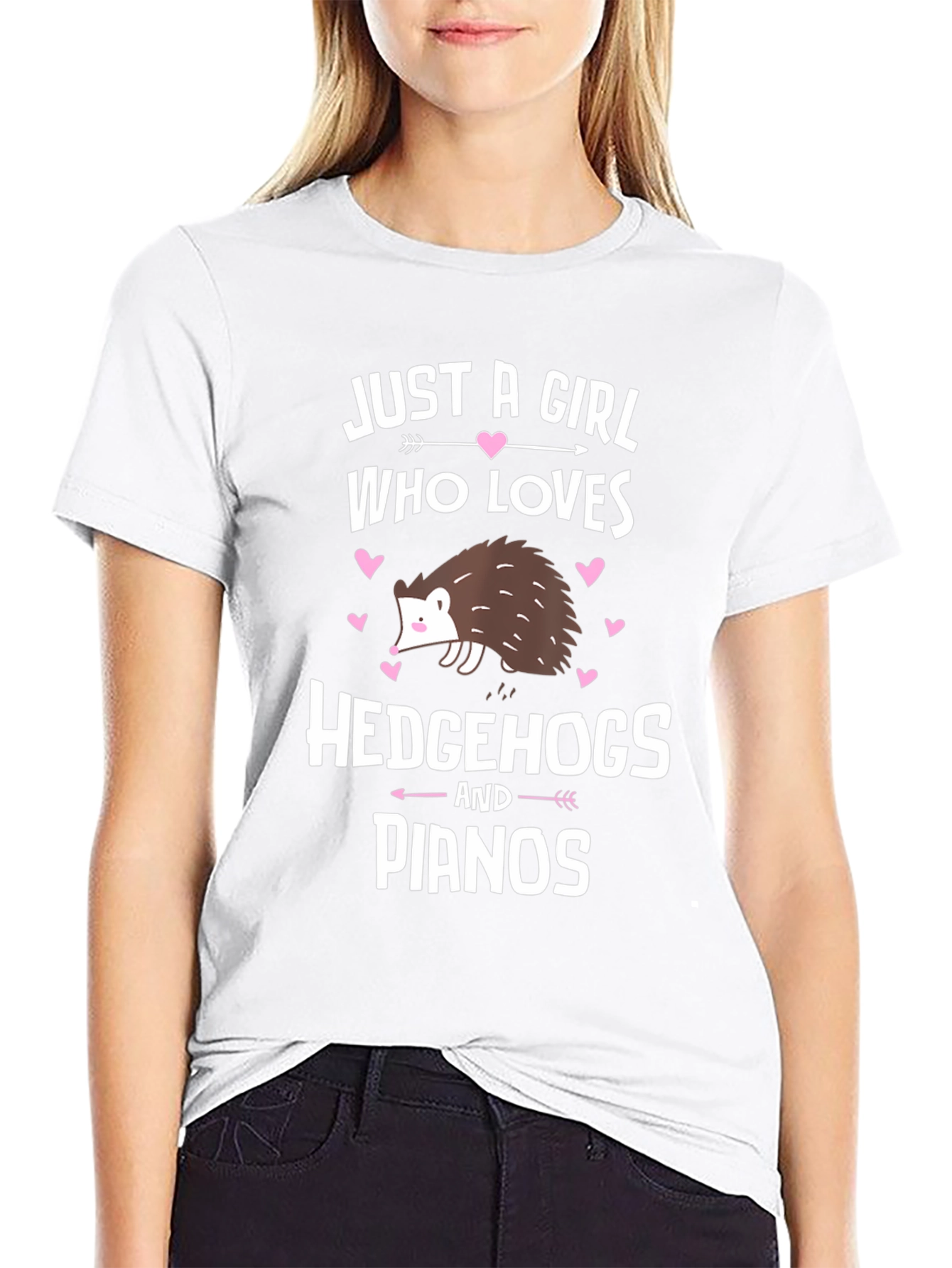 Black Just A Girl Who Loves Hedgehogs and Pianos T-Shirt view 9