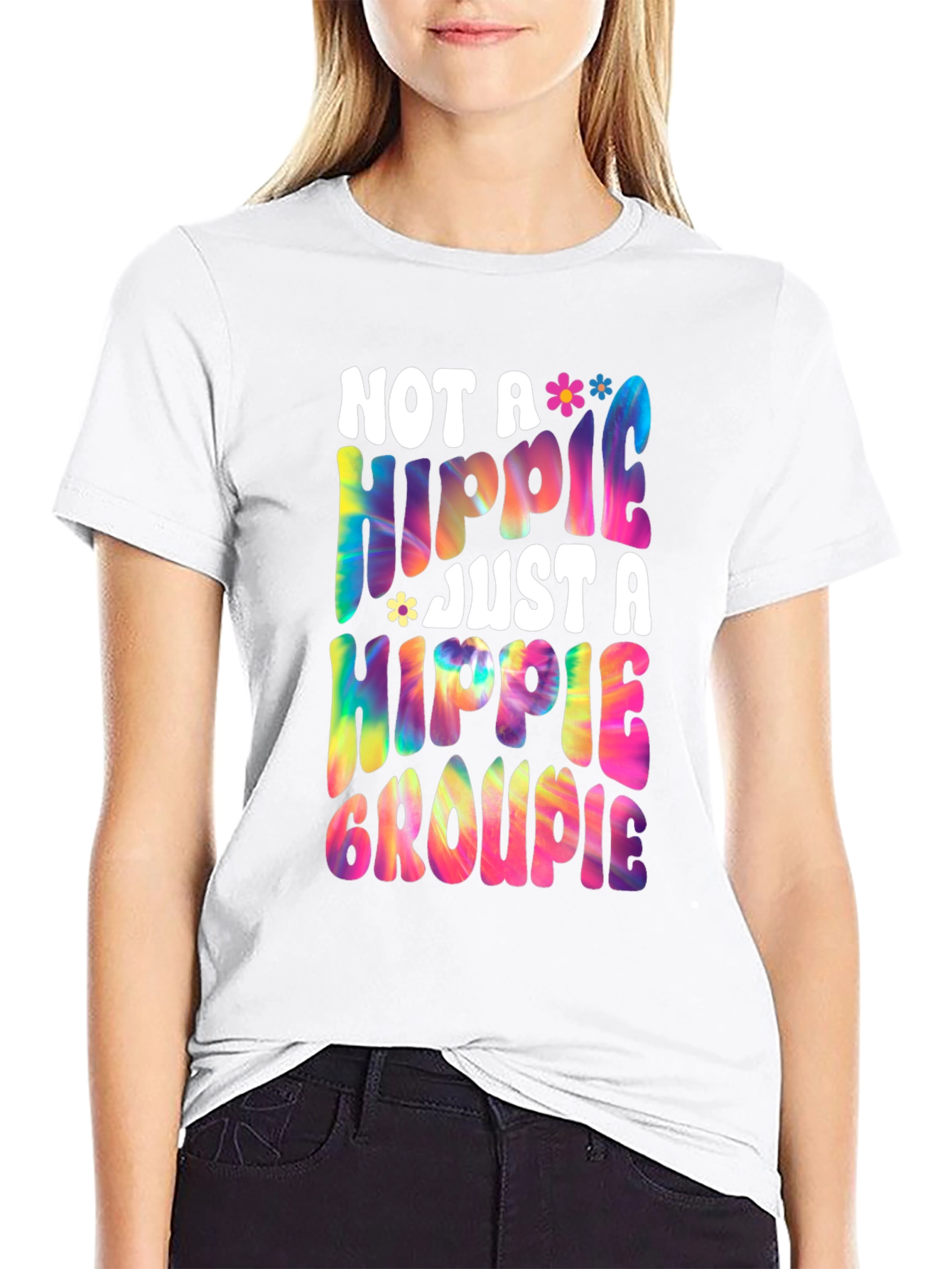 Black Not A Hippie Just A Hippie Groupie Graphic Tee view 9