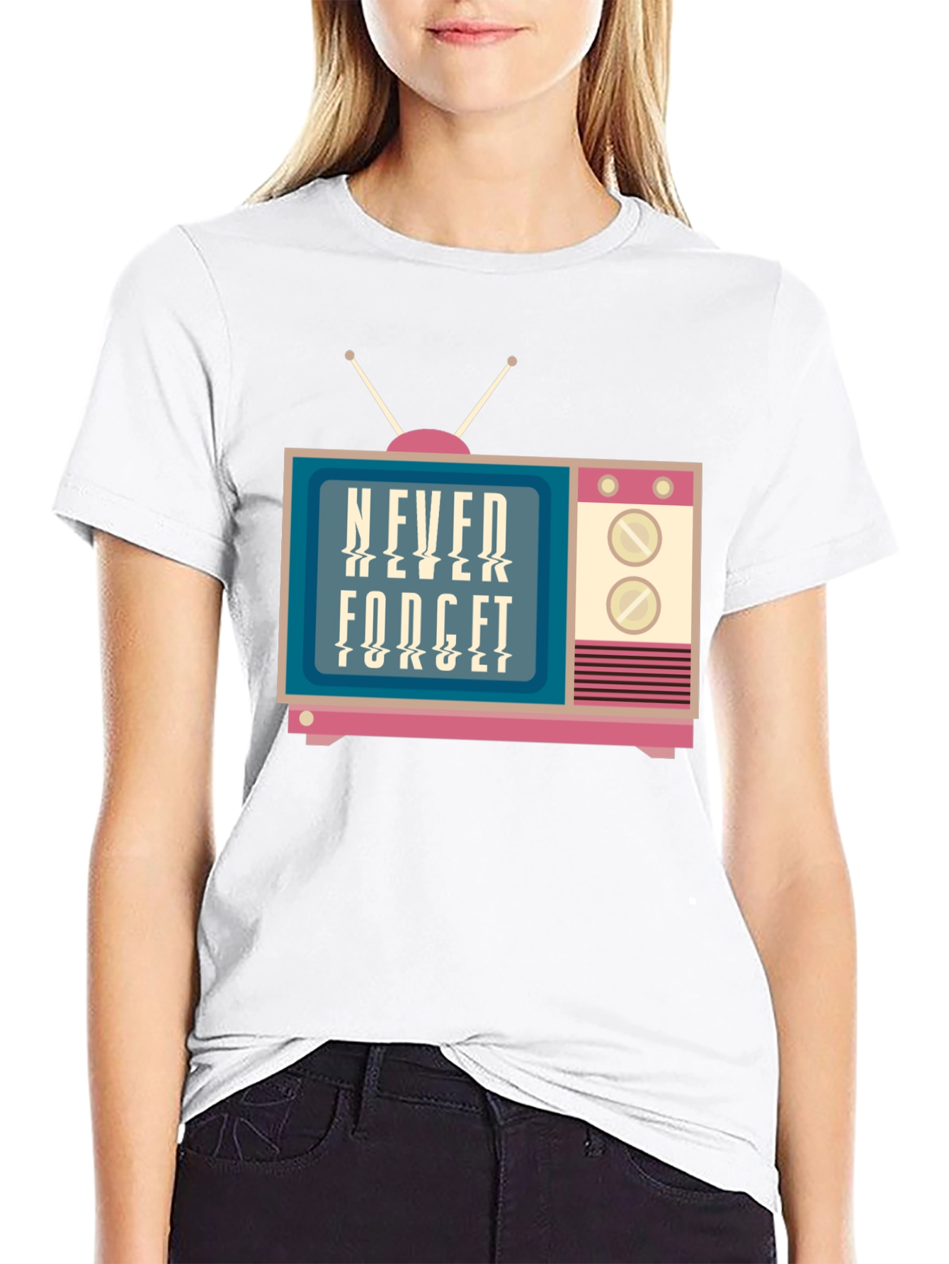 Black Retro TV Never Forget Graphic Tee view 9