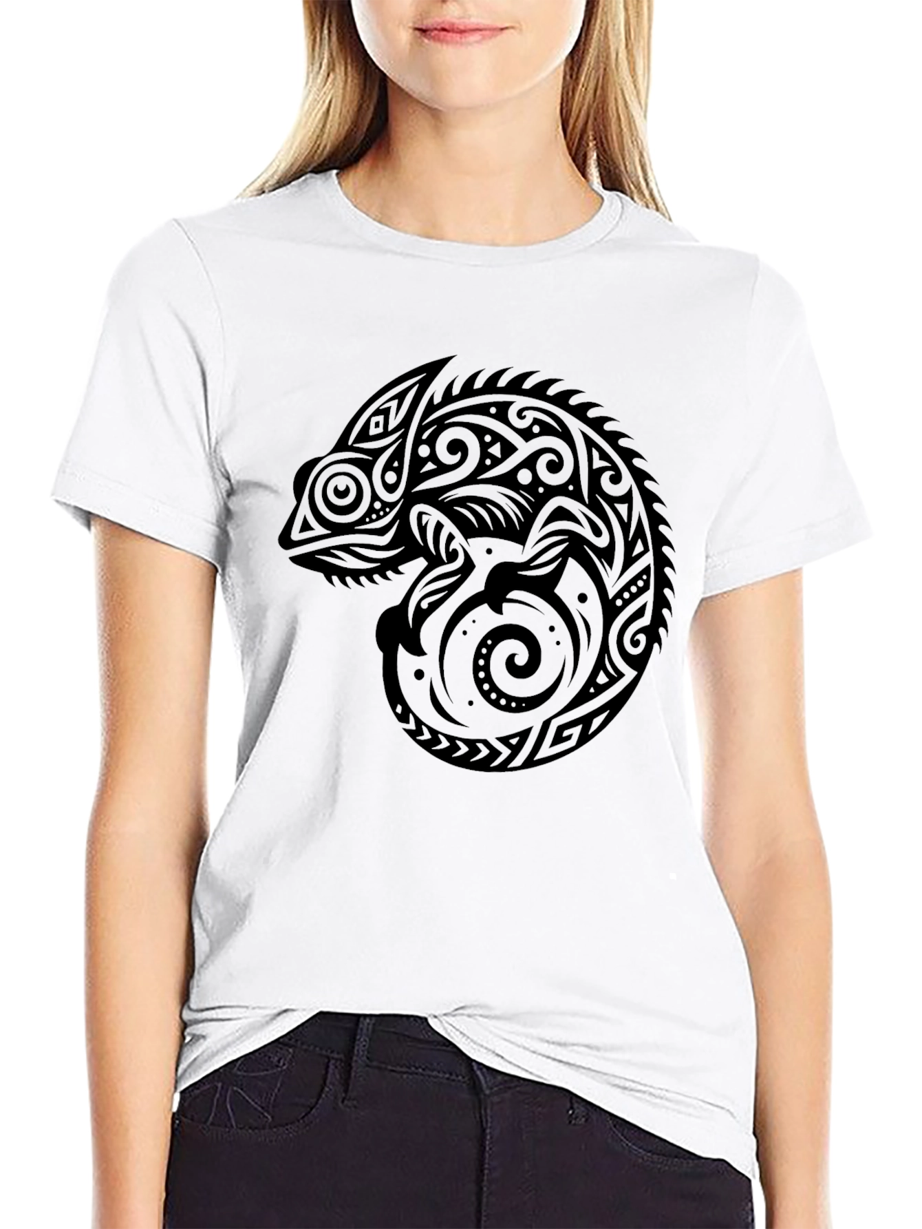 Black Tribal Chameleon Graphic Tee - Men's Black T-Shirt view 9