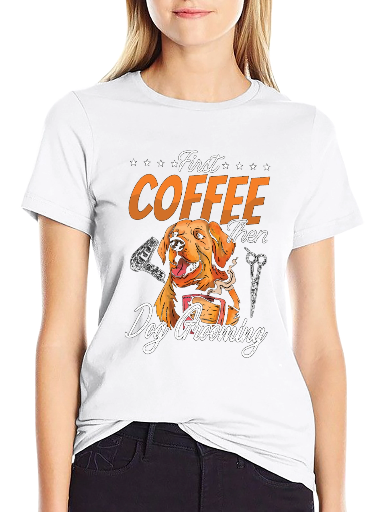 Black First Coffee Then Dog Grooming Graphic Tee view 9