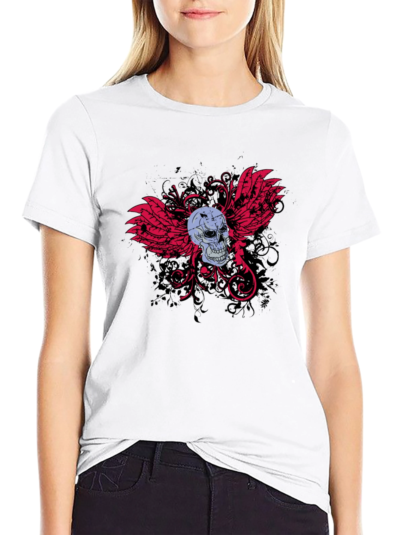 Black Skull & Wings Graphic T-Shirt - Edgy Design view 9